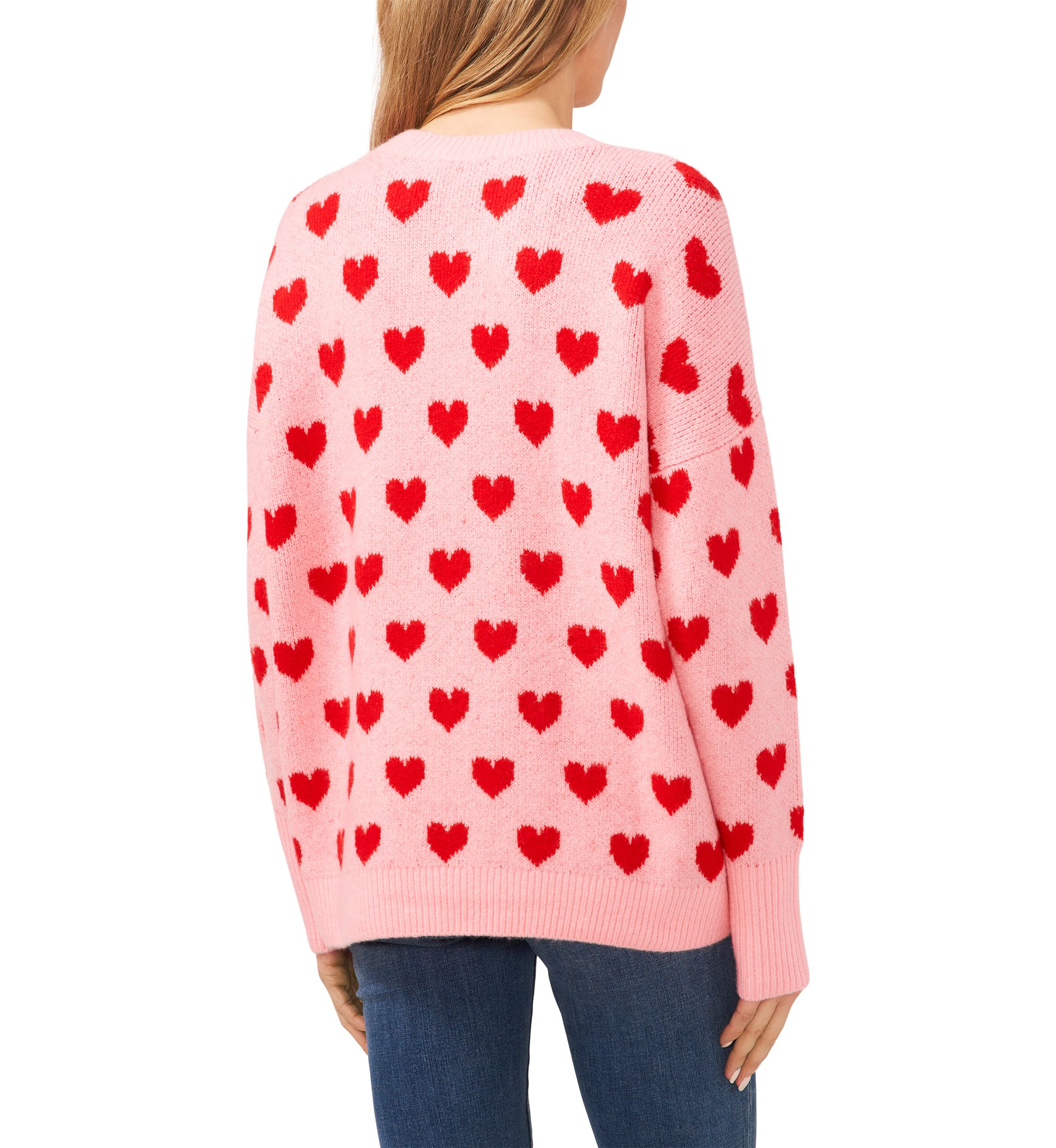 Womens All Over Heart Printed Crew Neck Sweater