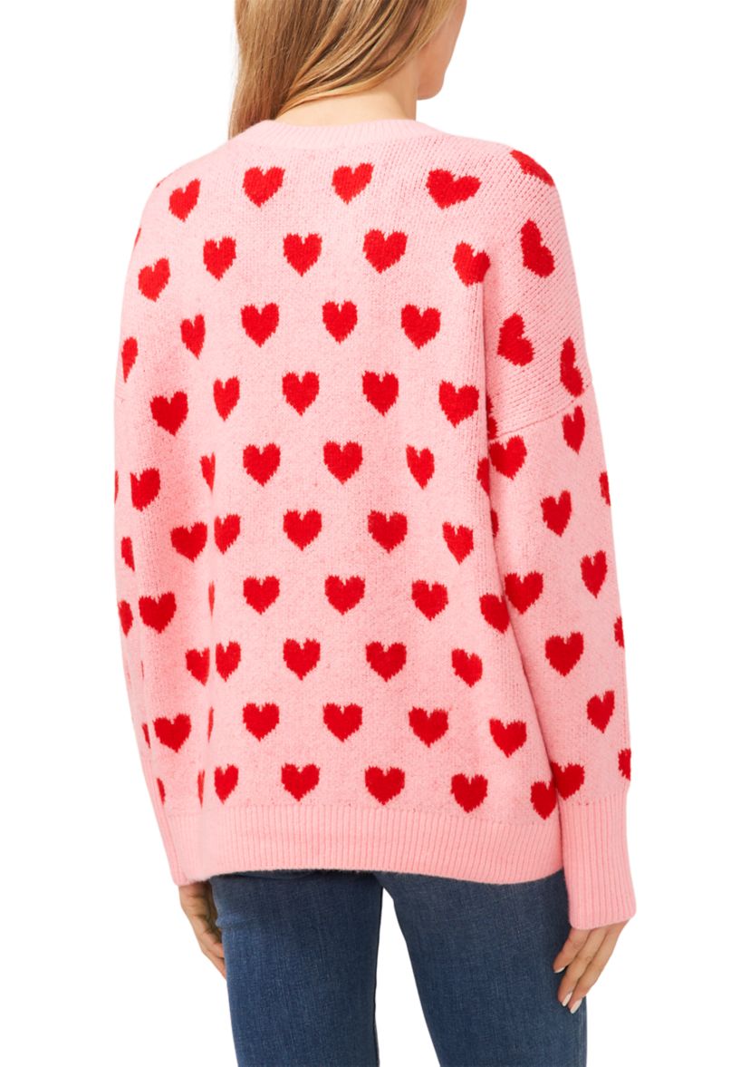 Womens All Over Heart Printed Crew Neck Sweater