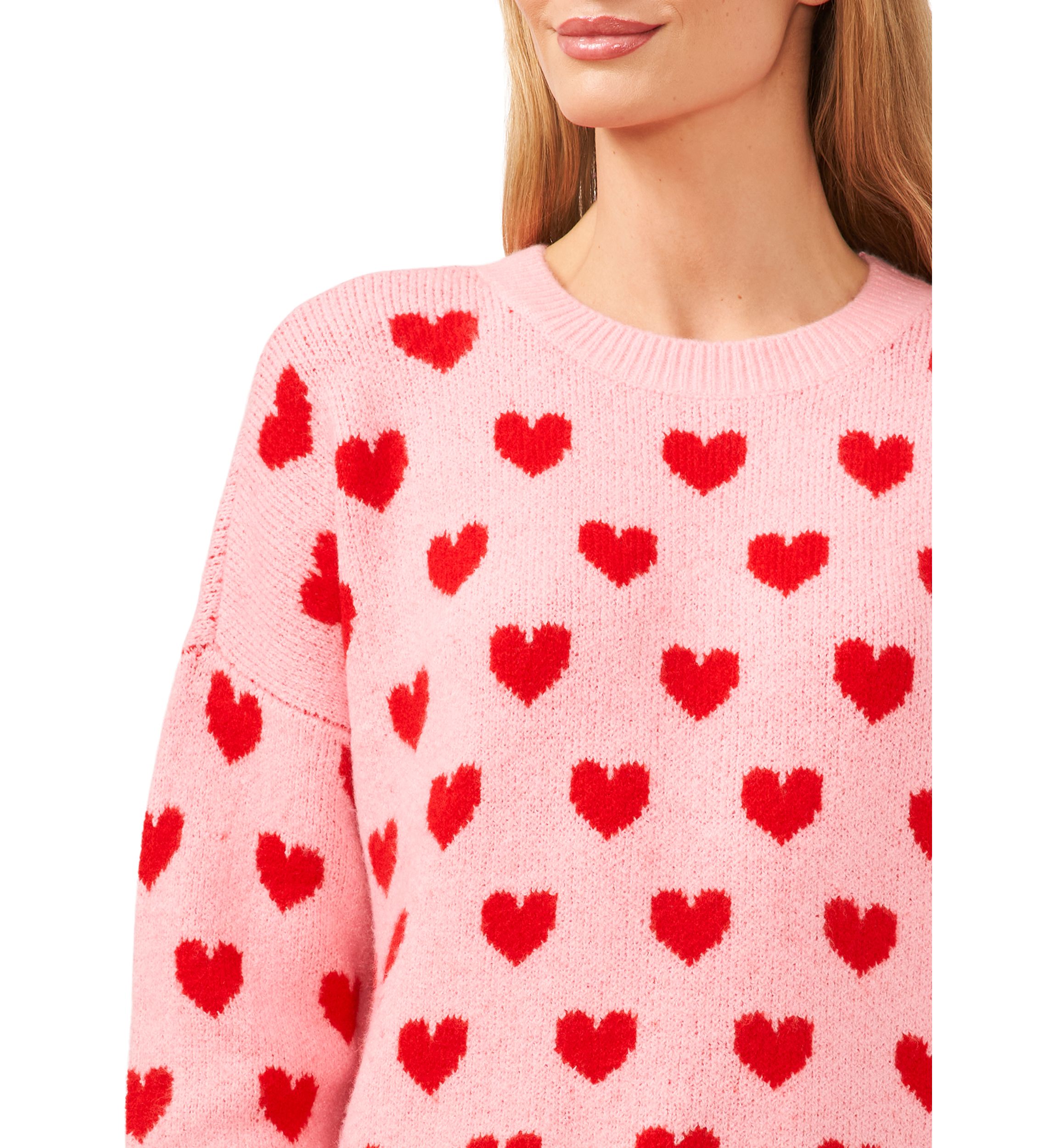 Womens All Over Heart Printed Crew Neck Sweater