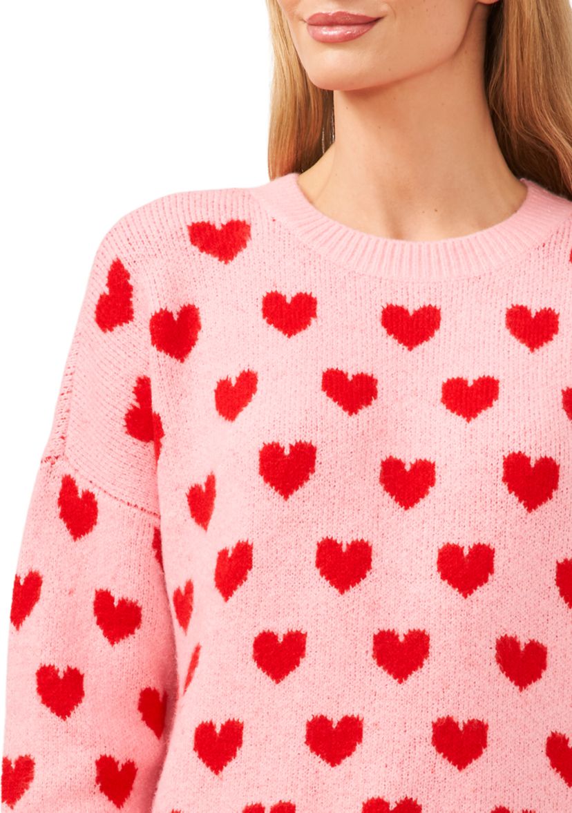 Womens All Over Heart Printed Crew Neck Sweater