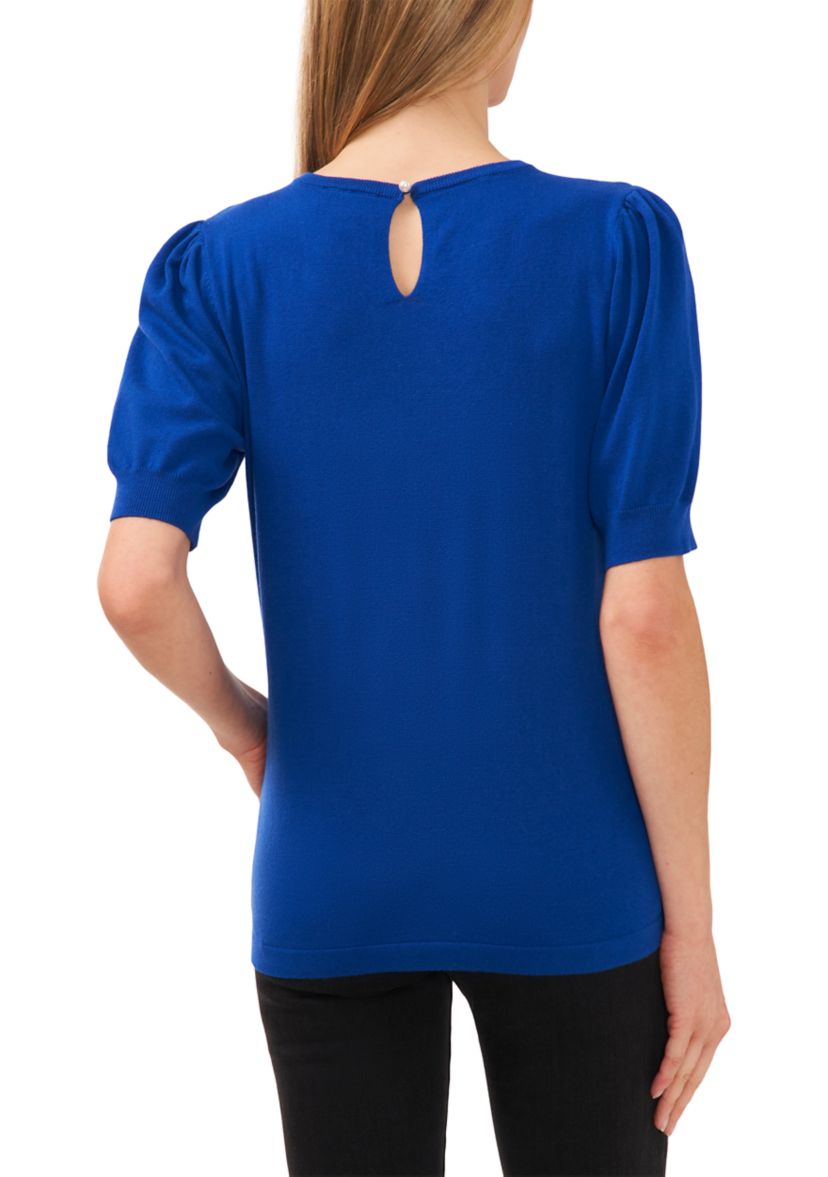 Womens Puff Sleeve Keyhole Back Sweater 