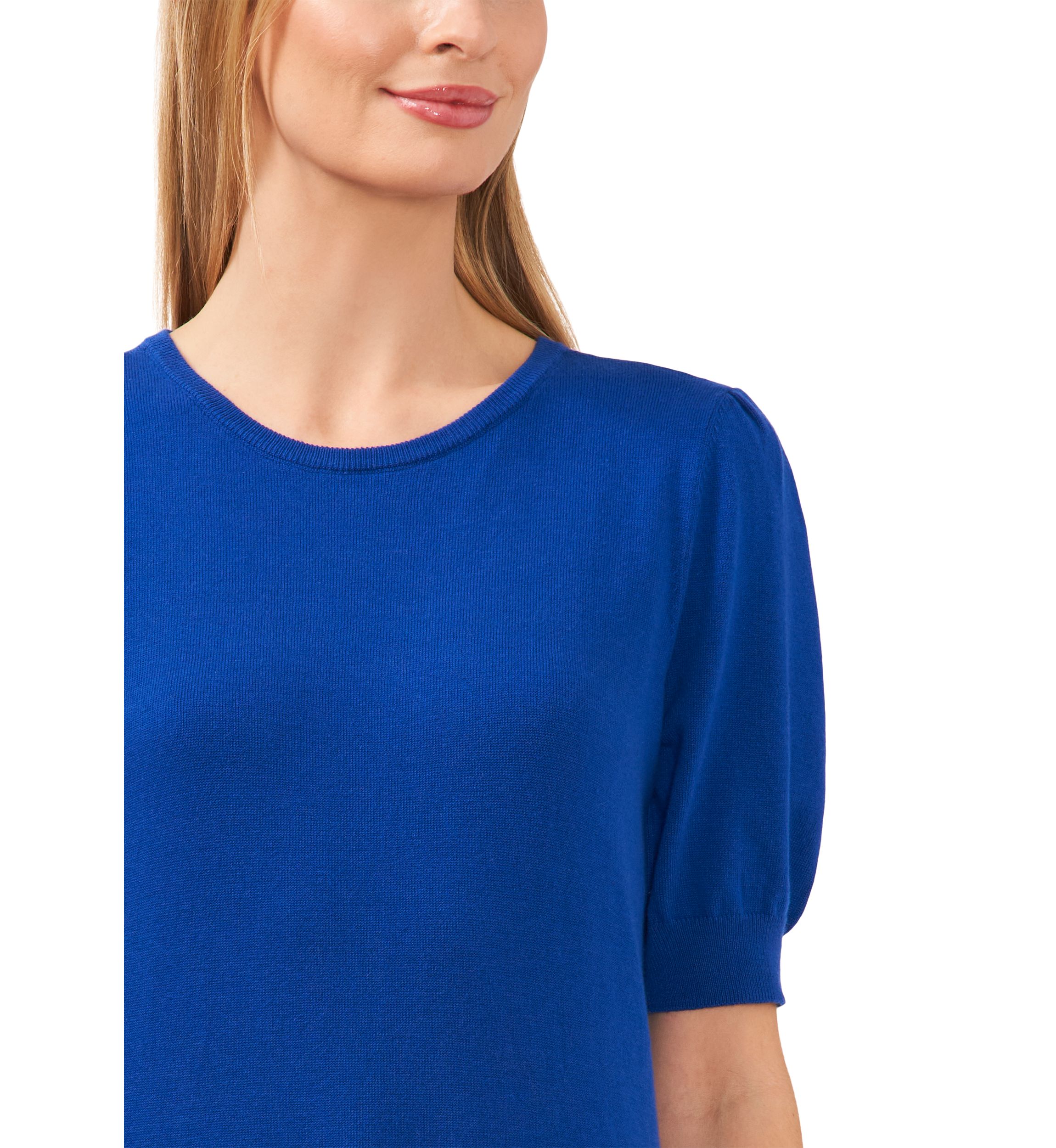 Womens Puff Sleeve Keyhole Back Sweater 