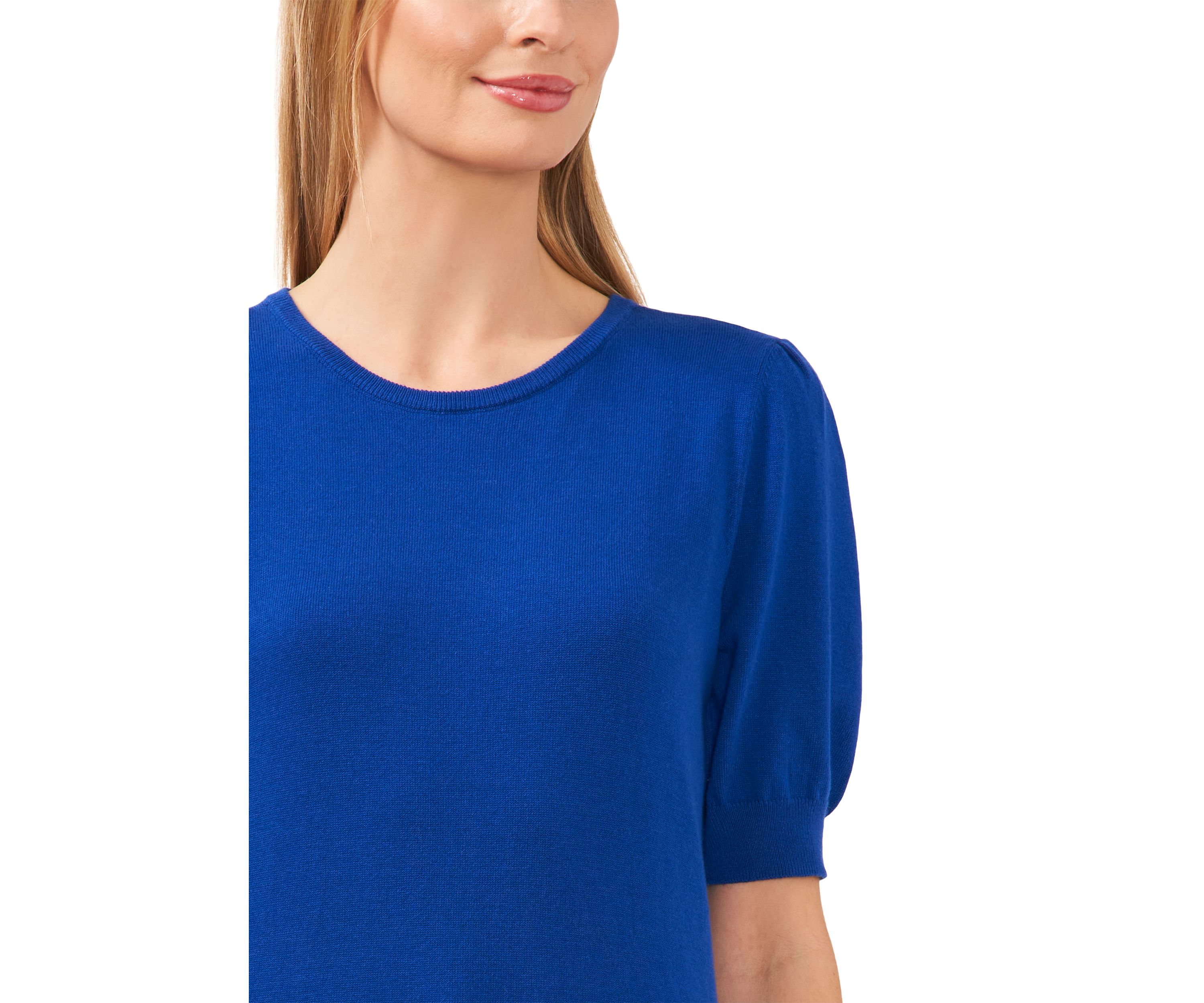 Womens Puff Sleeve Keyhole Back Sweater 