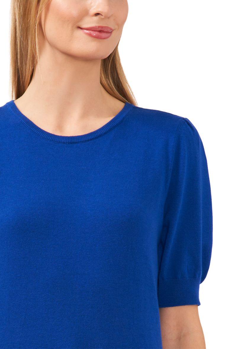 Womens Puff Sleeve Keyhole Back Sweater 