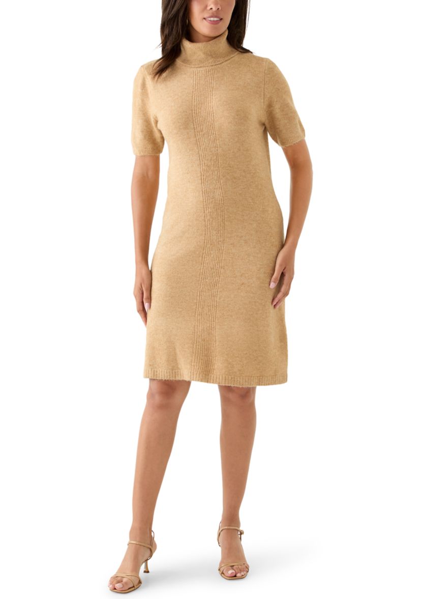 Womens Short Sleeve Mock Neck Sweater Dress