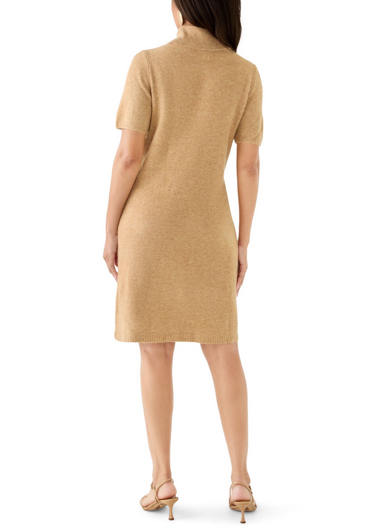 Womens Short Sleeve Mock Neck Sweater Dress