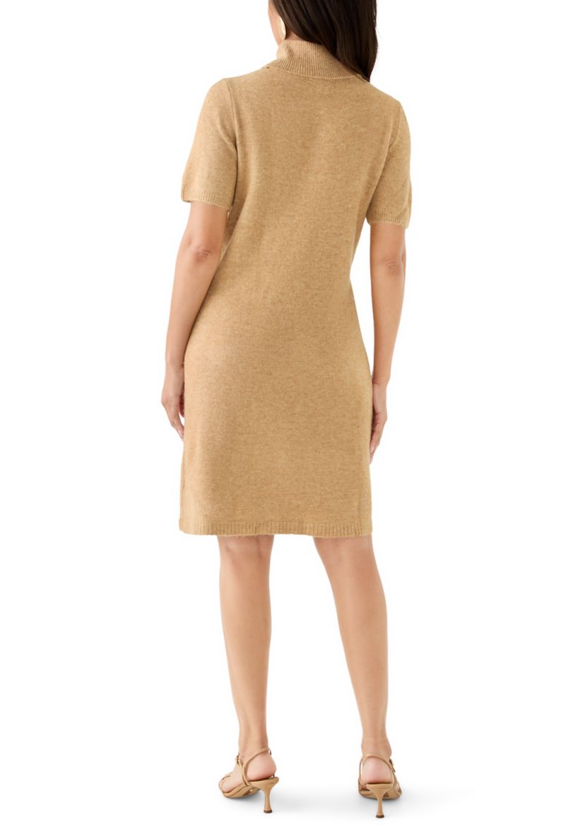 Womens Short Sleeve Mock Neck Sweater Dress