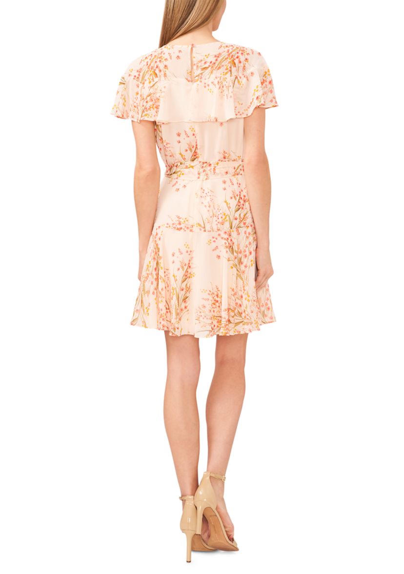 Womens Ruffle Tie Waist Floral Dress