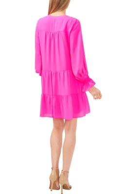 Women's Long Sleeve Split Neck Babydoll Dress