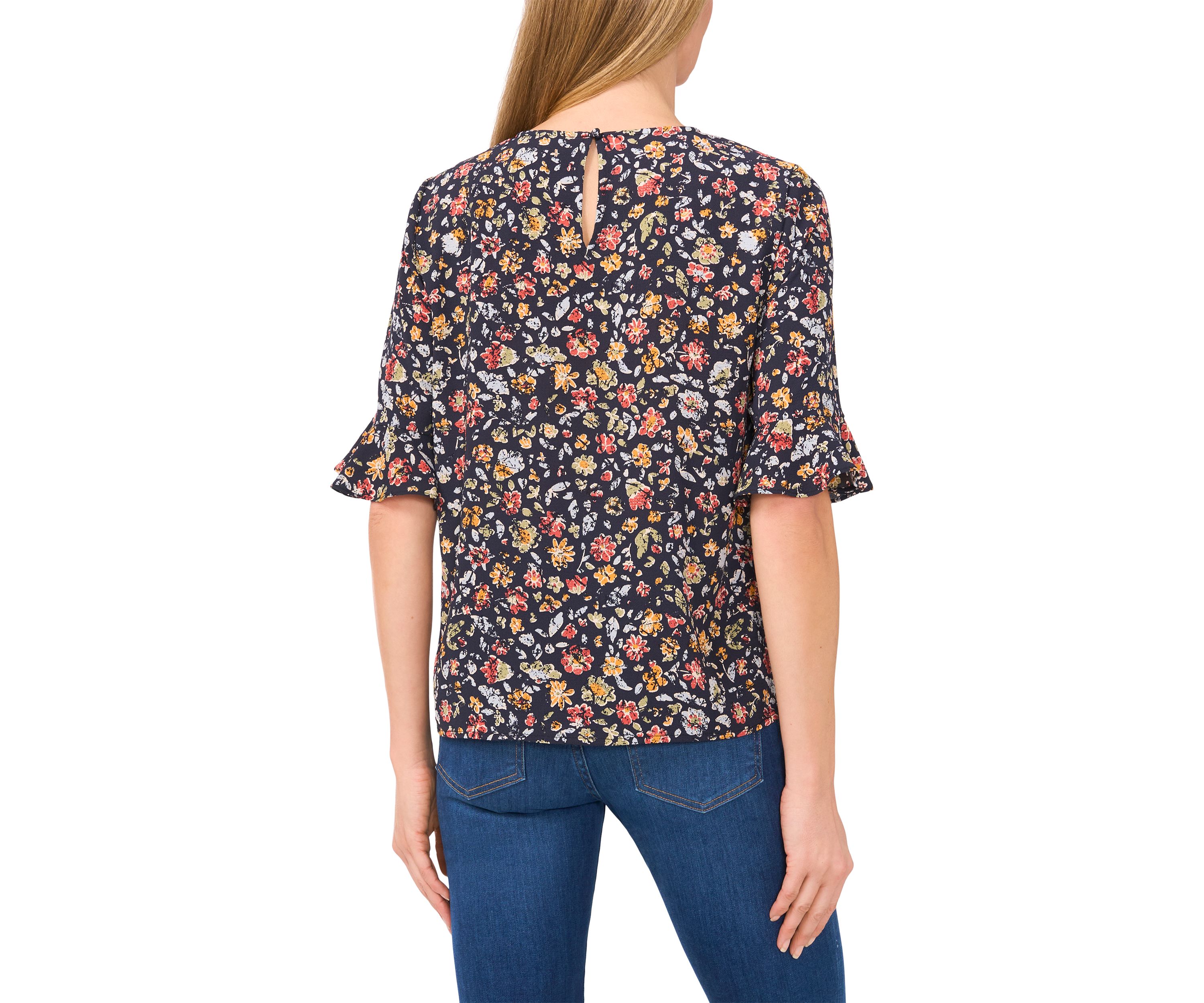 Womens Flutter Sleeve Floral Blouse