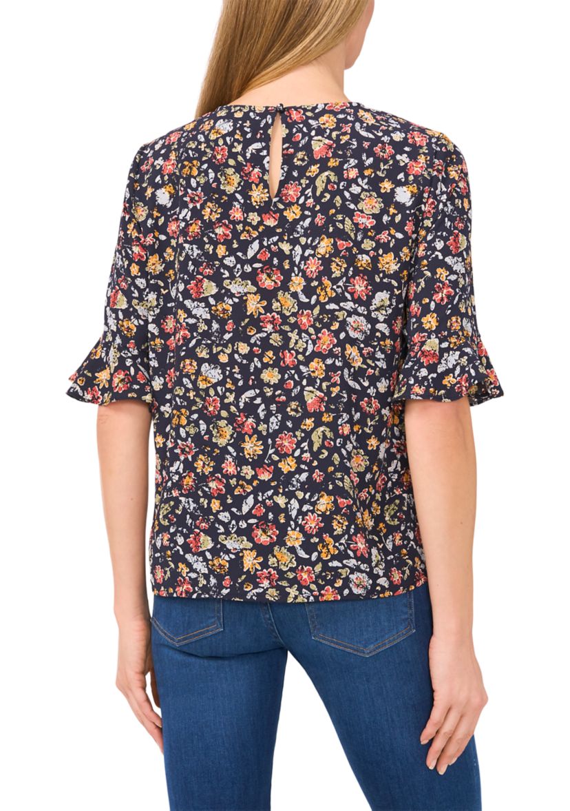 Womens Flutter Sleeve Floral Blouse