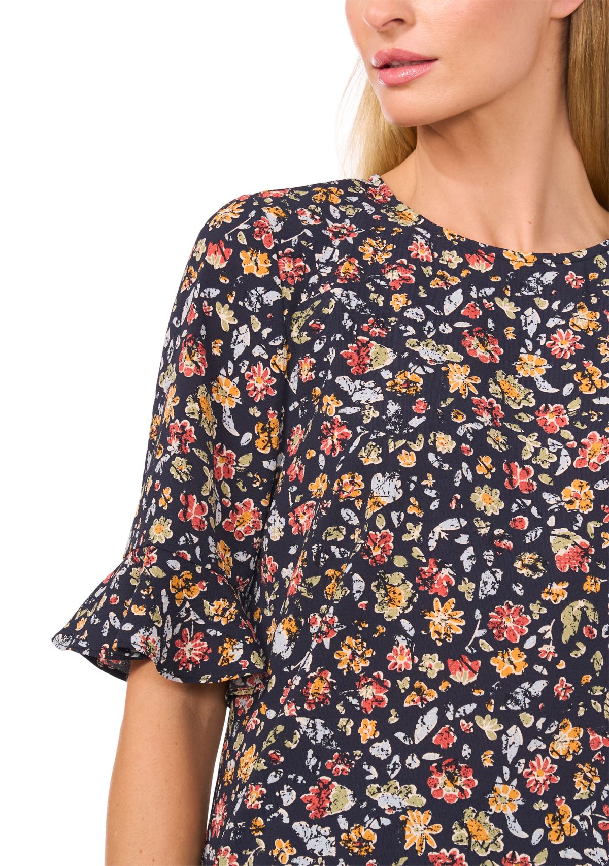 Womens Flutter Sleeve Floral Blouse