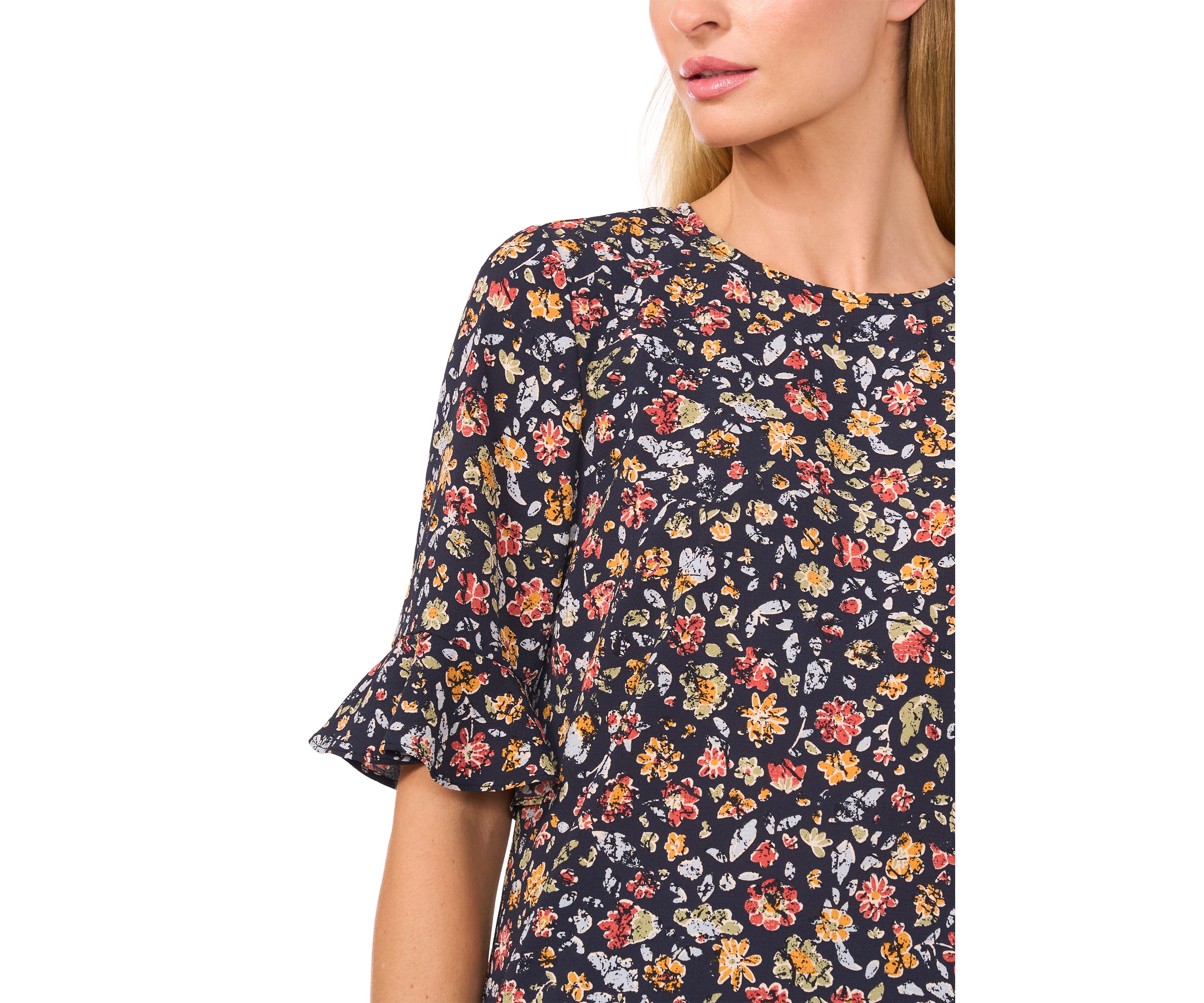 Womens Flutter Sleeve Floral Blouse