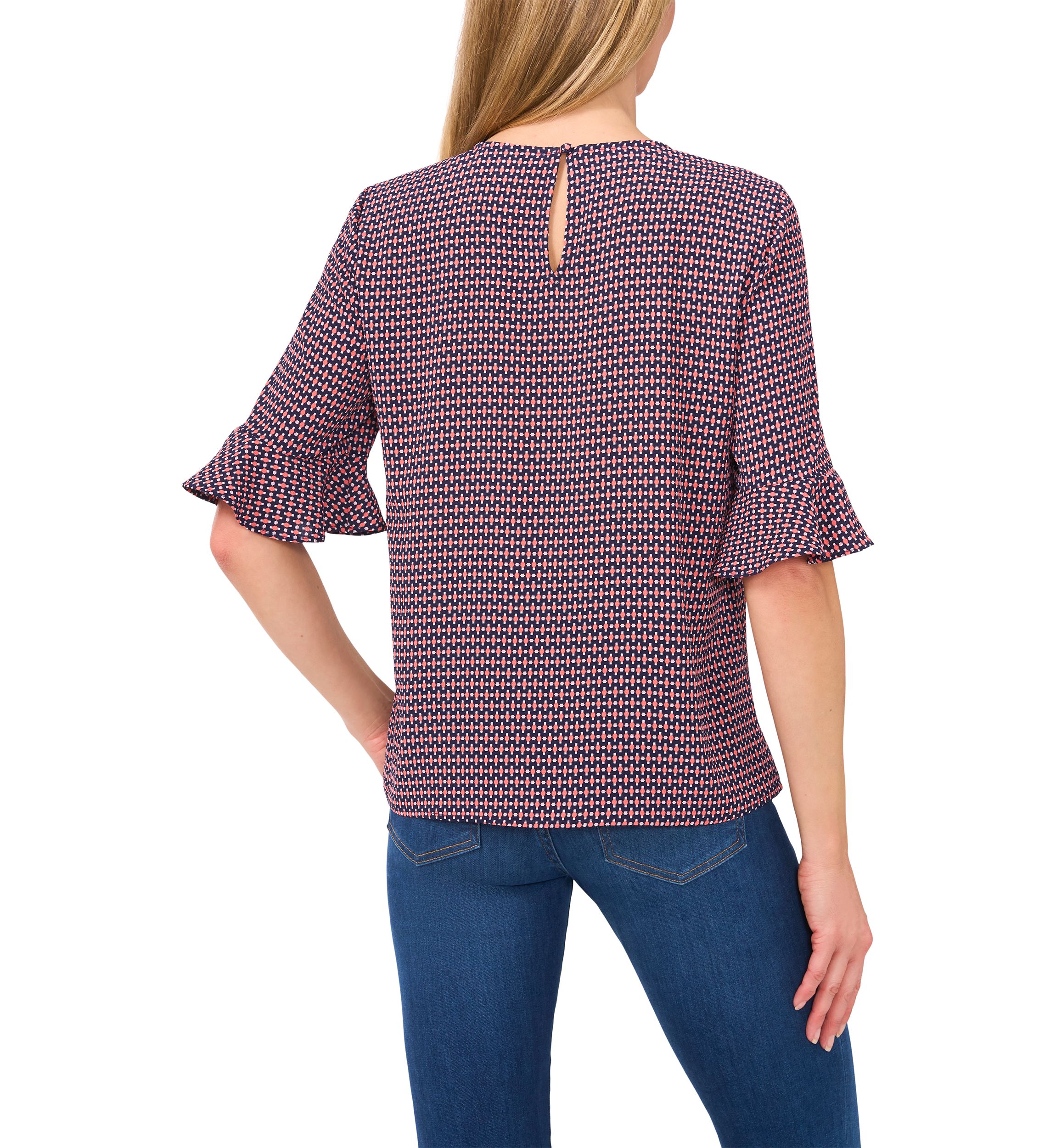 Womens Flutter Sleeve Geometric Blouse