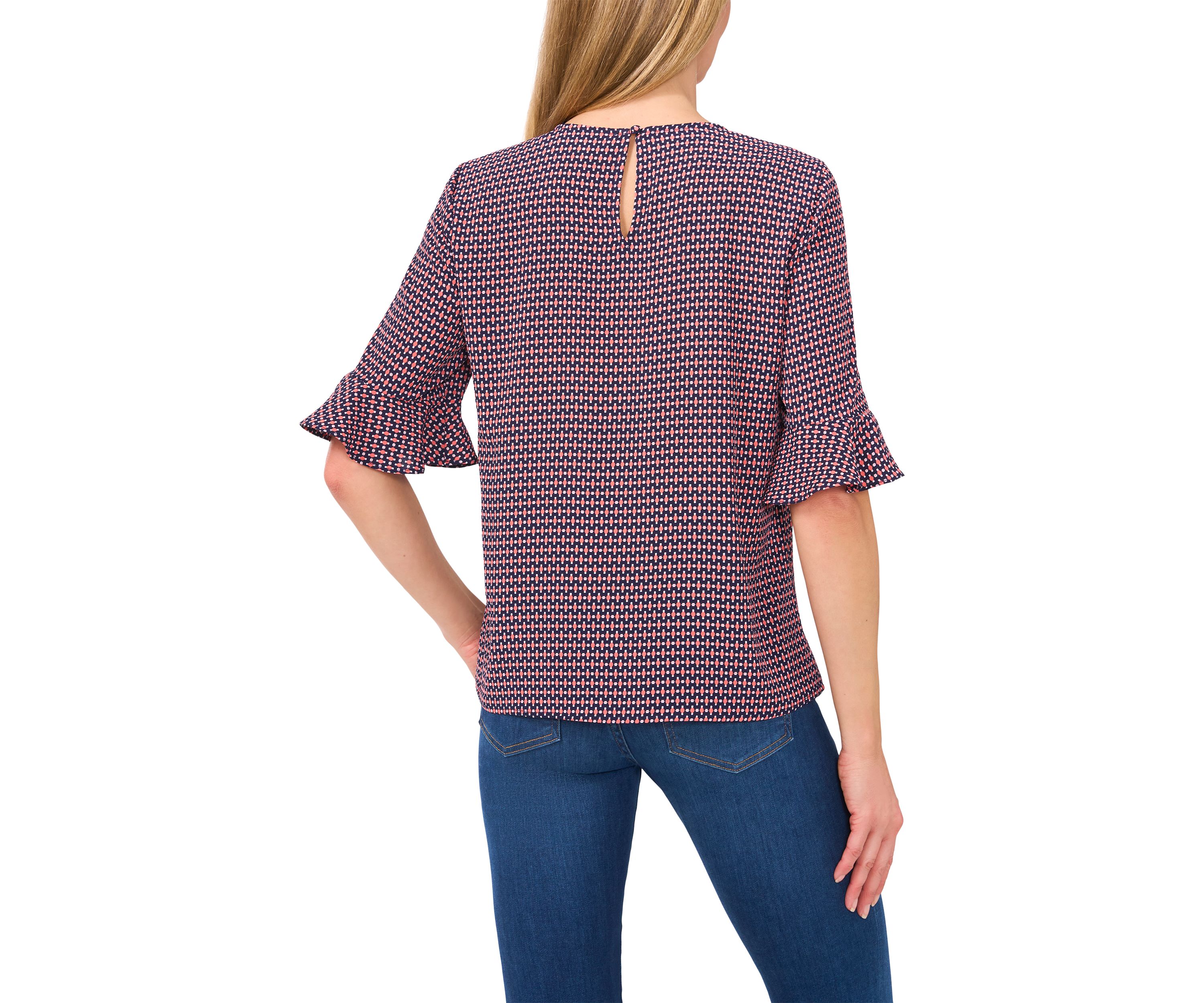 Womens Flutter Sleeve Geometric Blouse