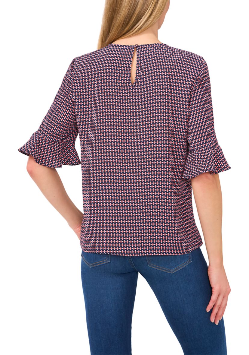 Womens Flutter Sleeve Geometric Blouse