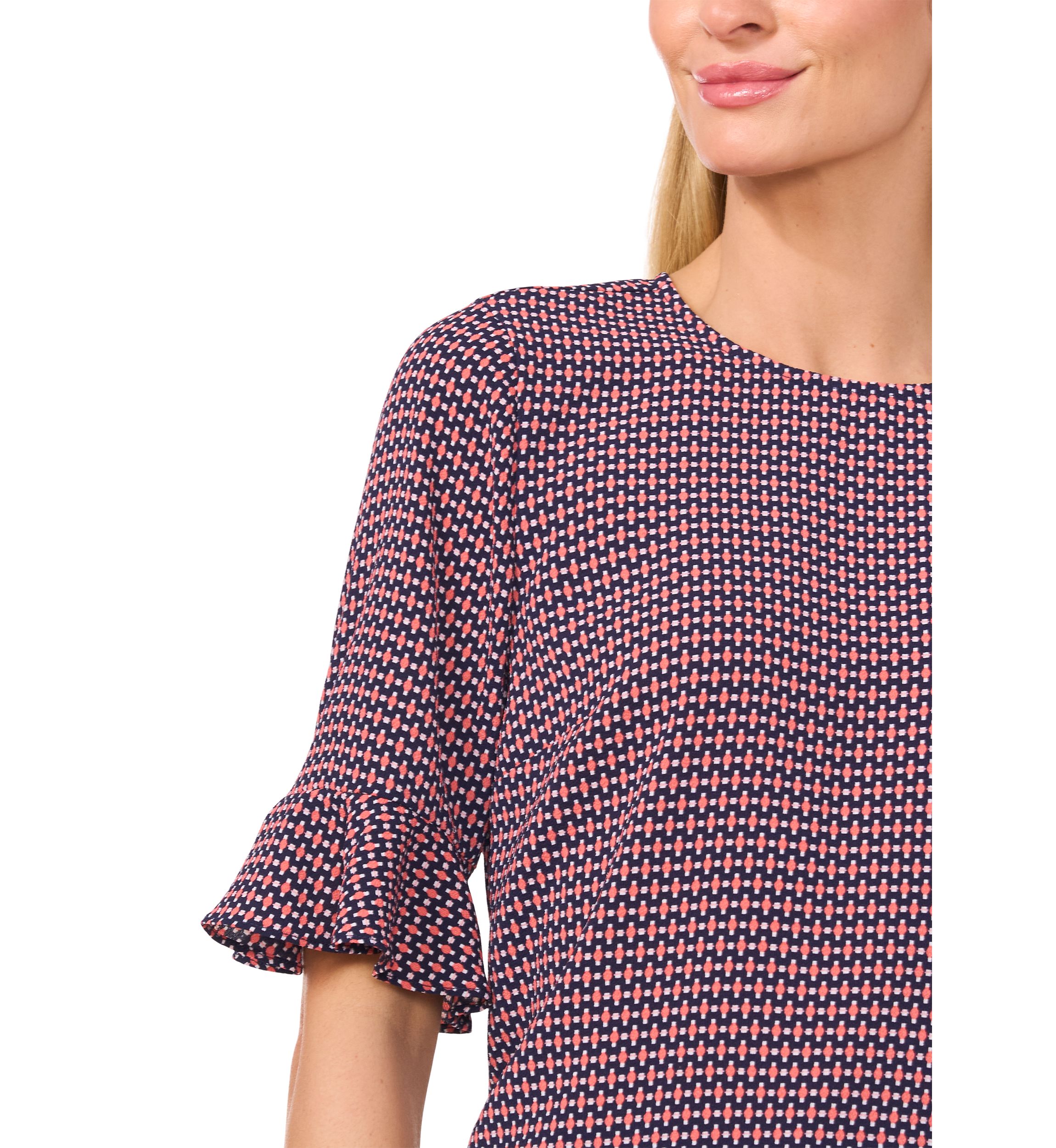 Womens Flutter Sleeve Geometric Blouse