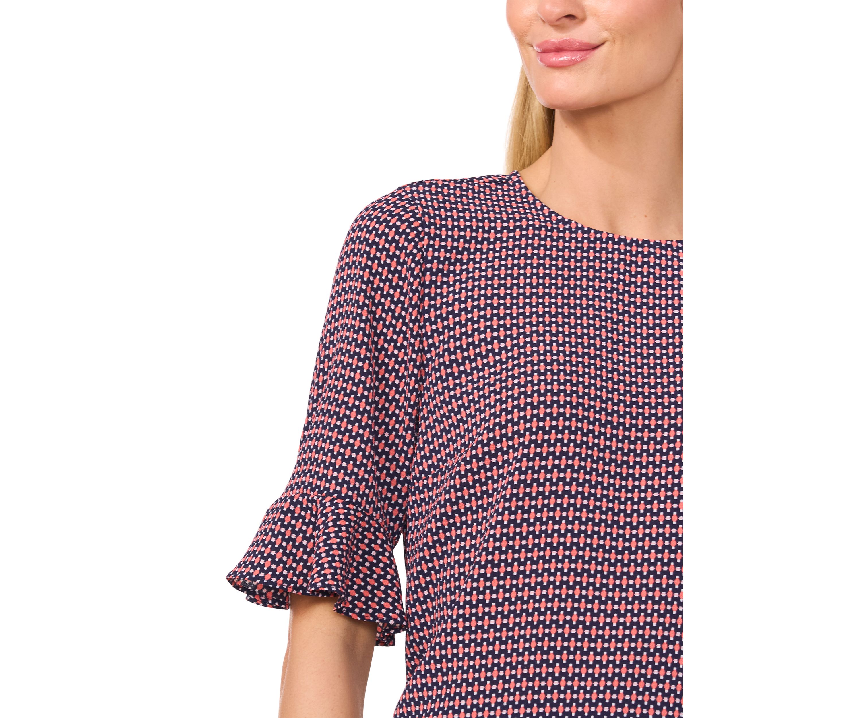 Womens Flutter Sleeve Geometric Blouse