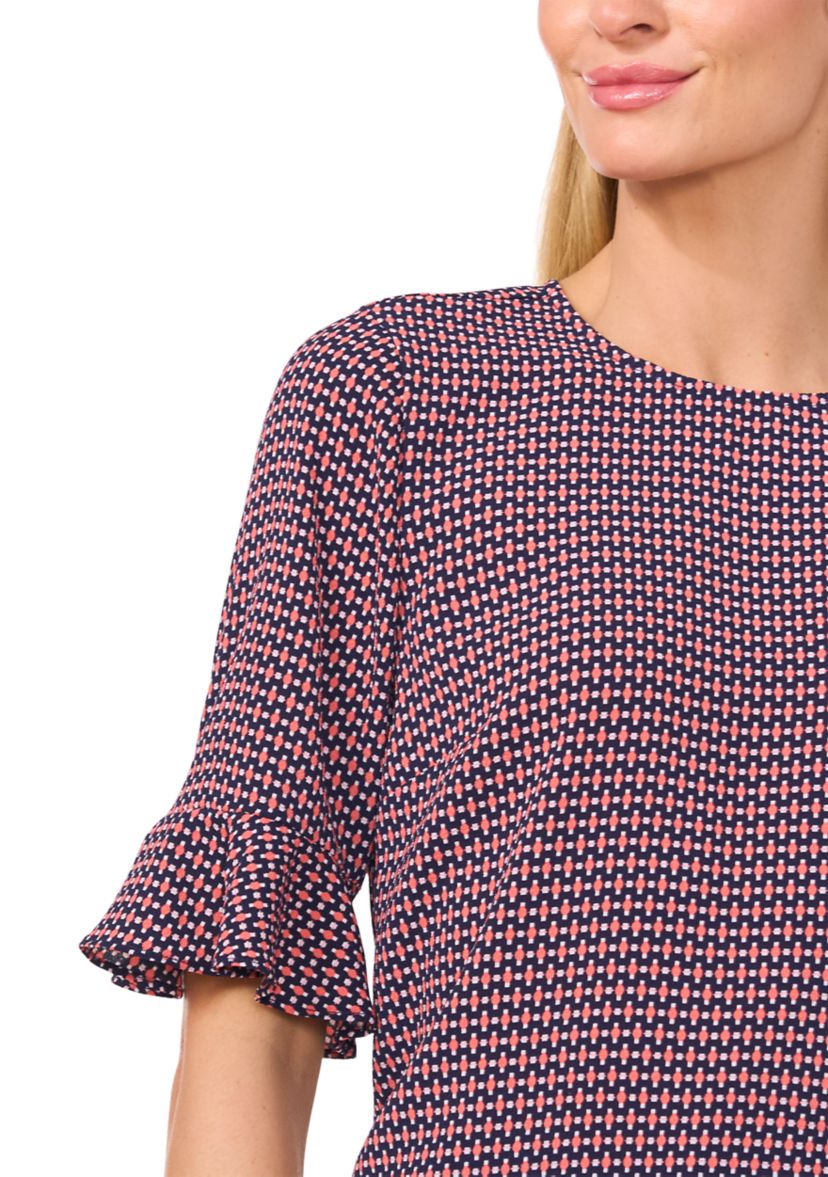 Womens Flutter Sleeve Geometric Blouse