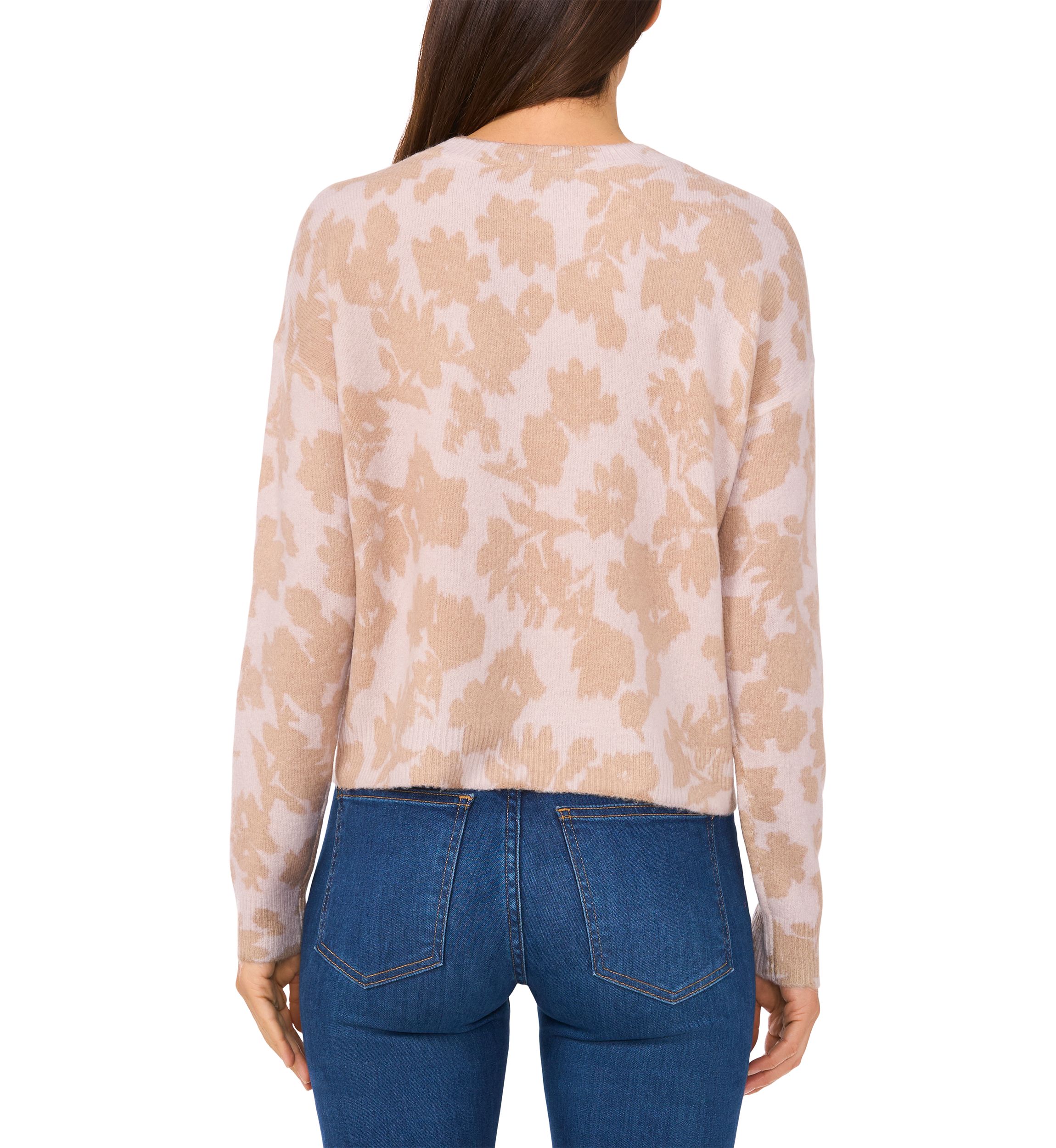 Womens Long Sleeve Floral Crew Neck Sweater