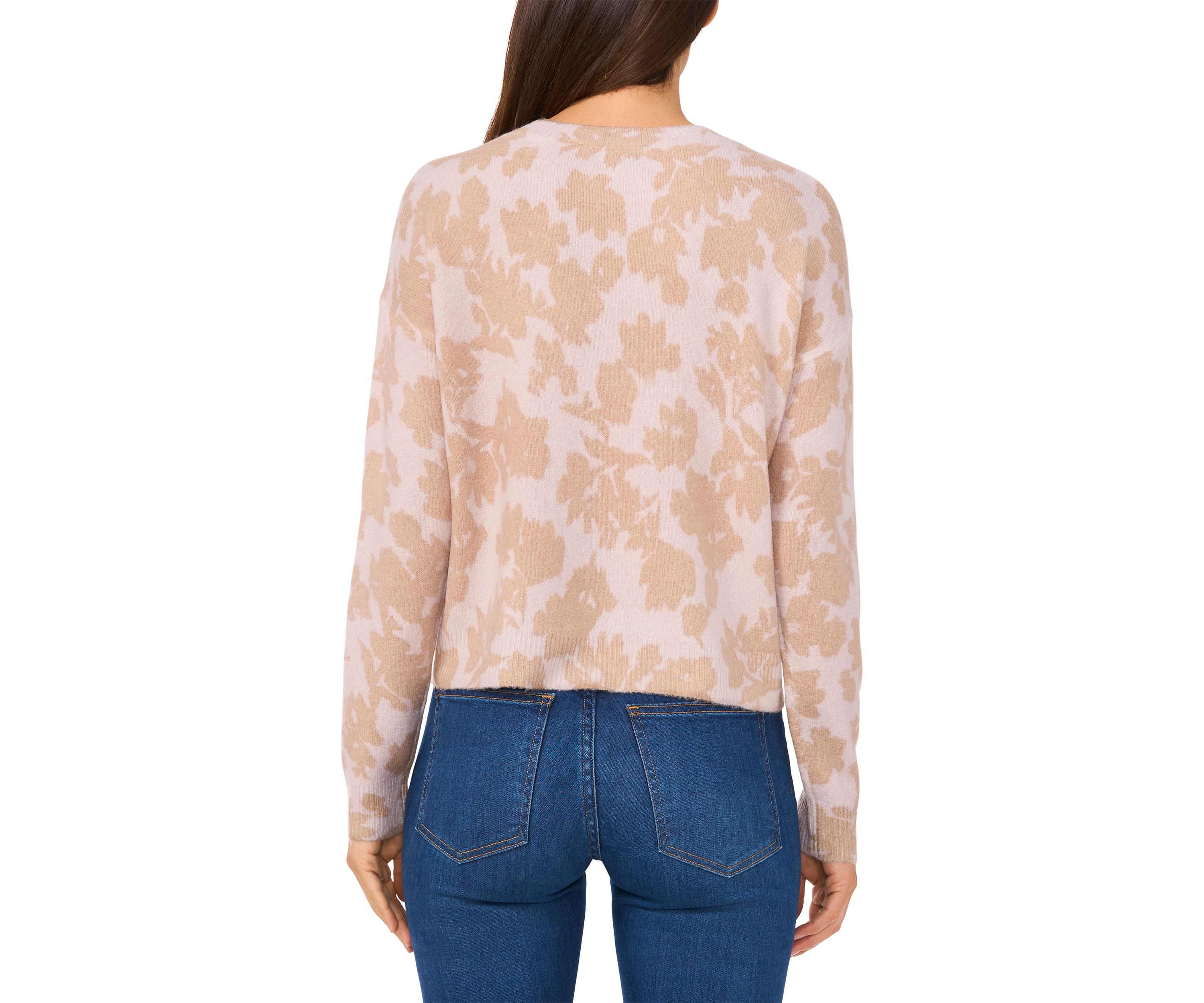 Womens Long Sleeve Floral Crew Neck Sweater