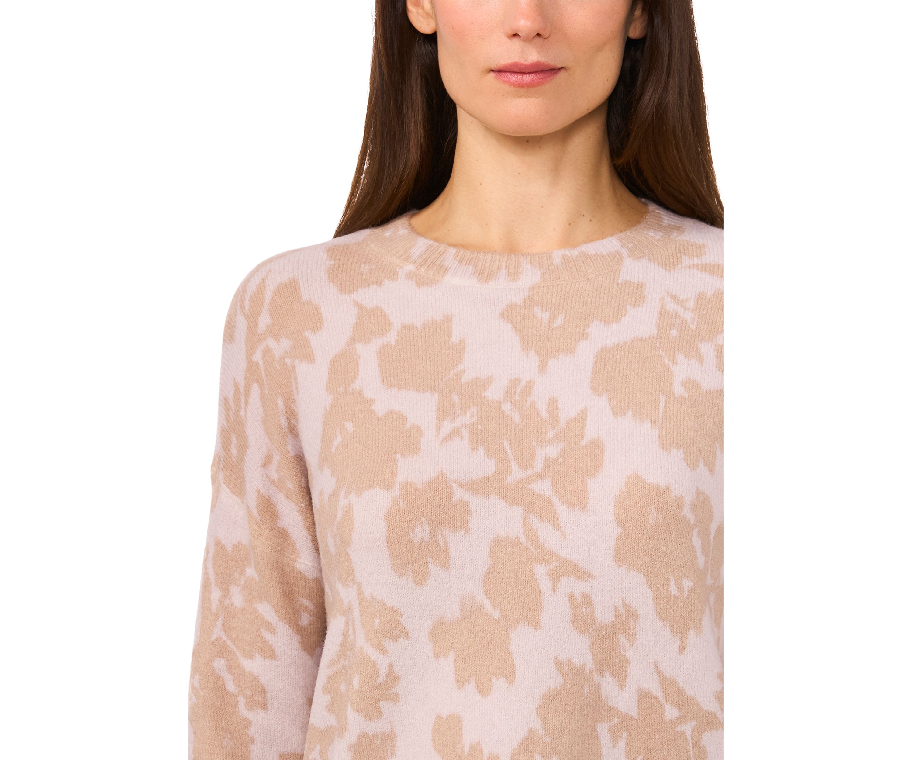 Womens Long Sleeve Floral Crew Neck Sweater