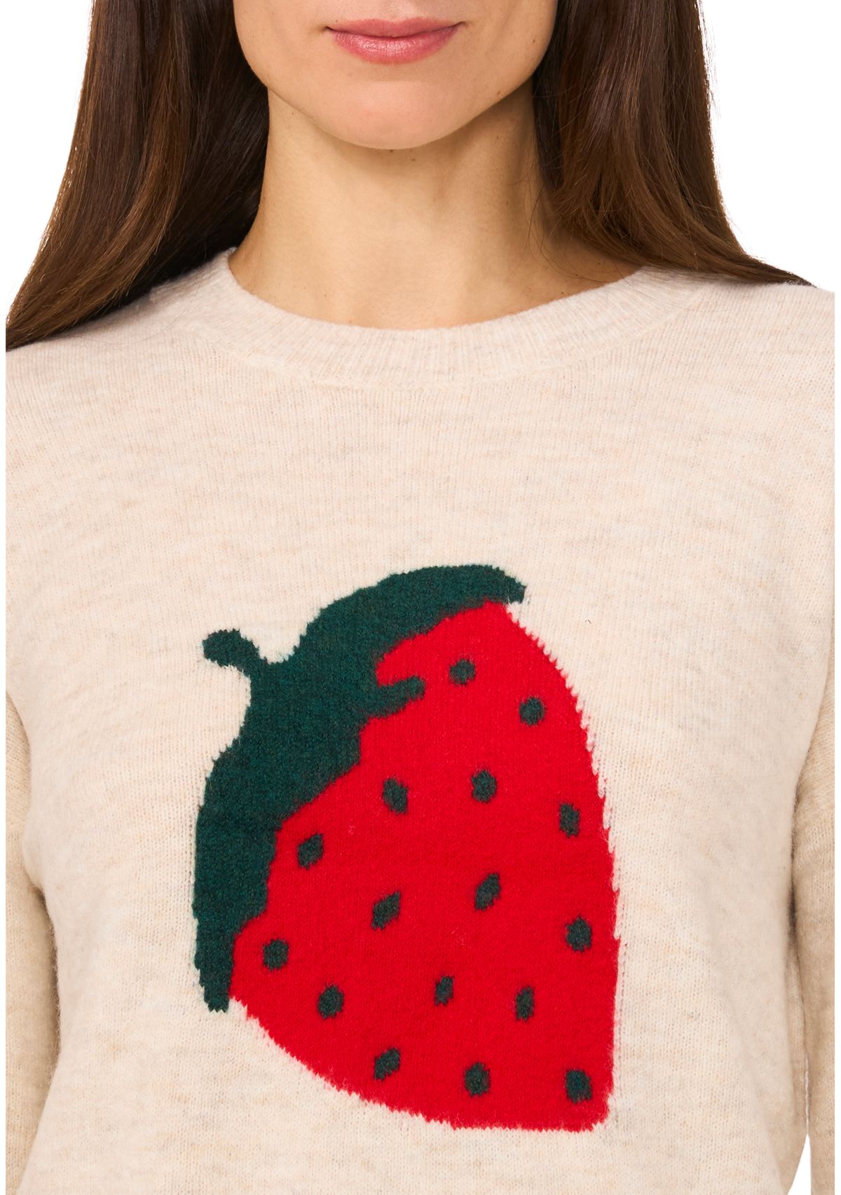 Womens Long Sleeve Placed Strawberry Sweater