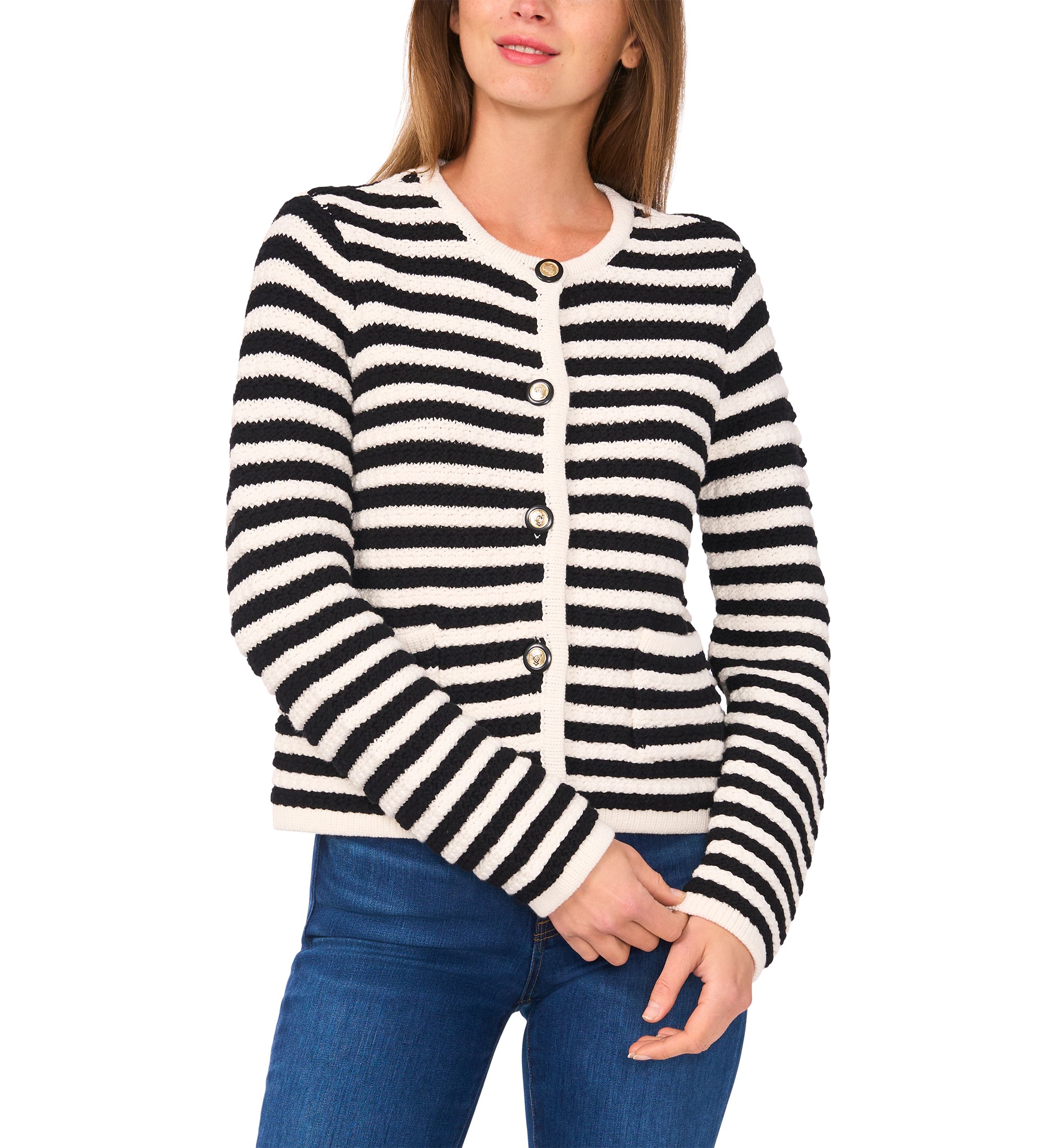 Womens Stripe Button Front Cardigan 