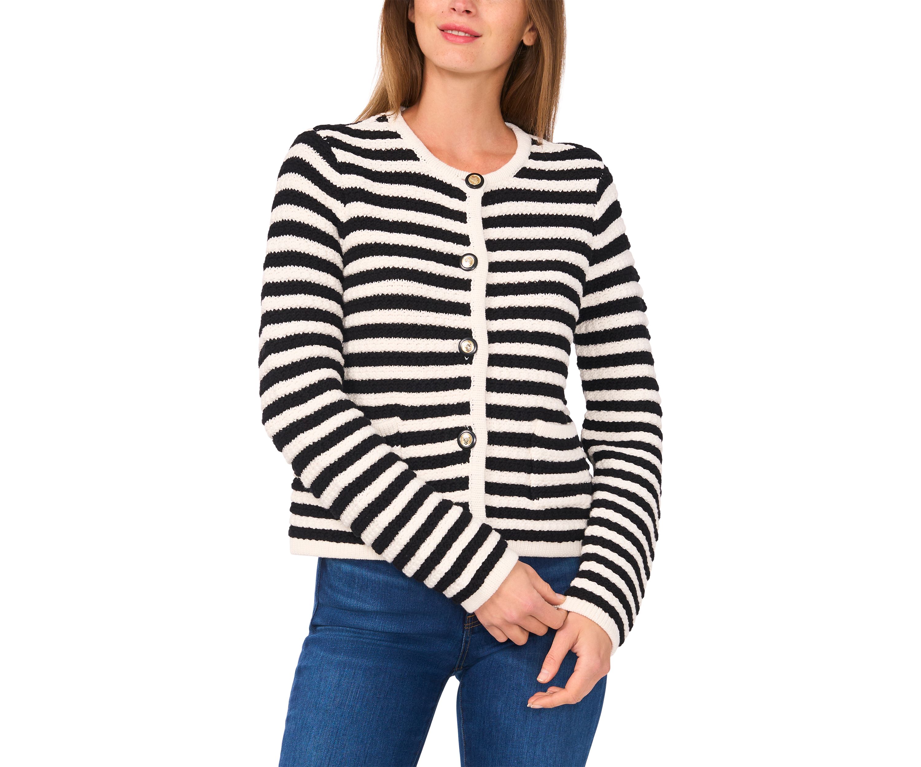 Womens Stripe Button Front Cardigan 