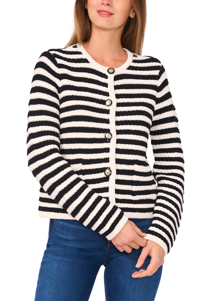 Womens Stripe Button Front Cardigan 
