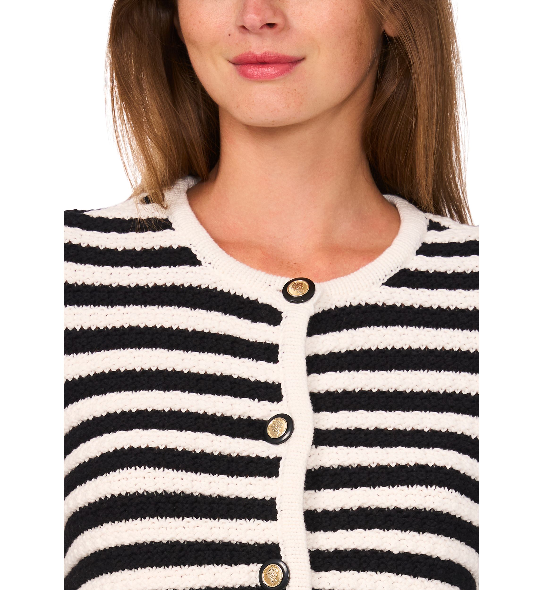 Womens Stripe Button Front Cardigan 