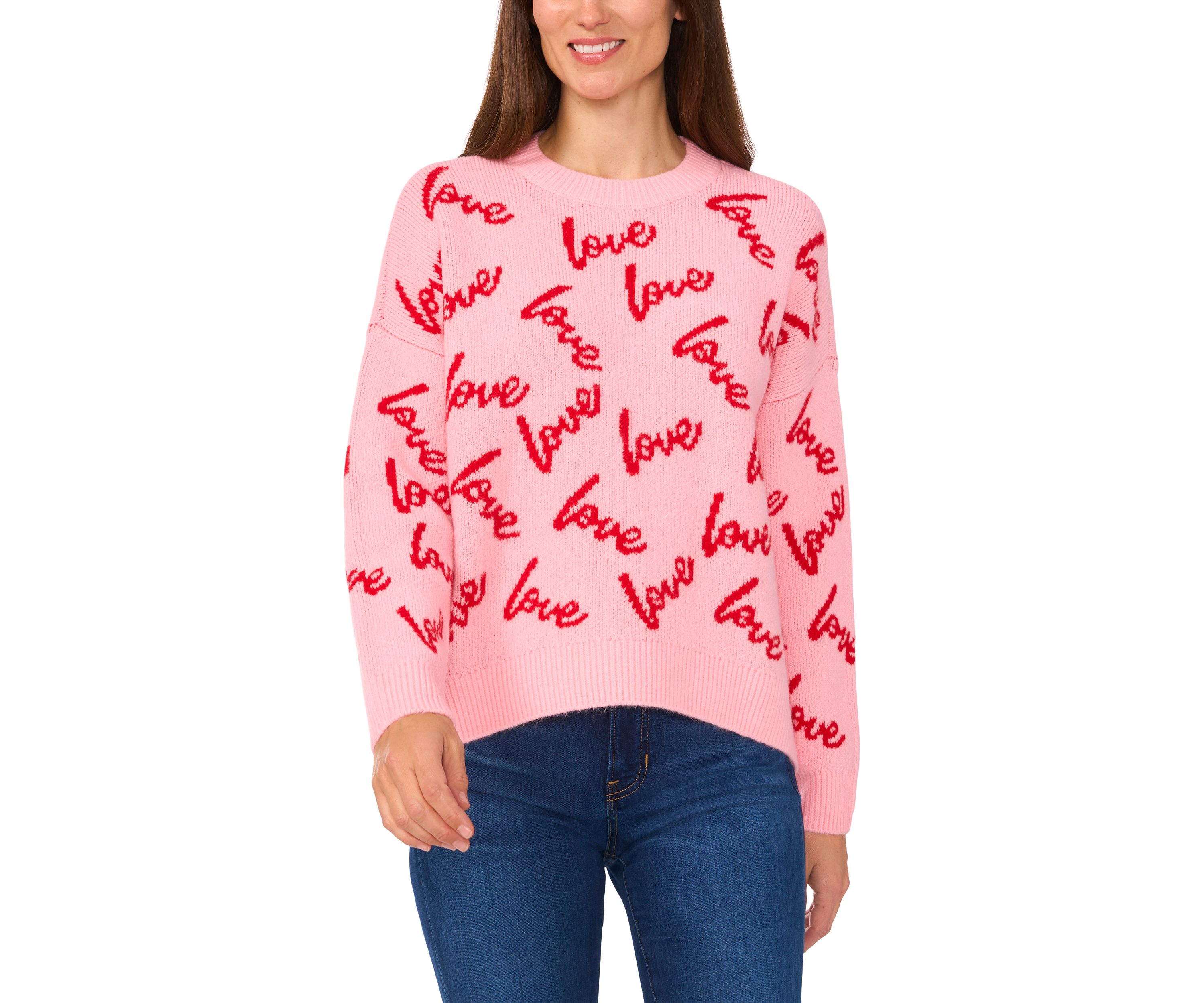 Womens Long Sleeve Allover Love Sweater