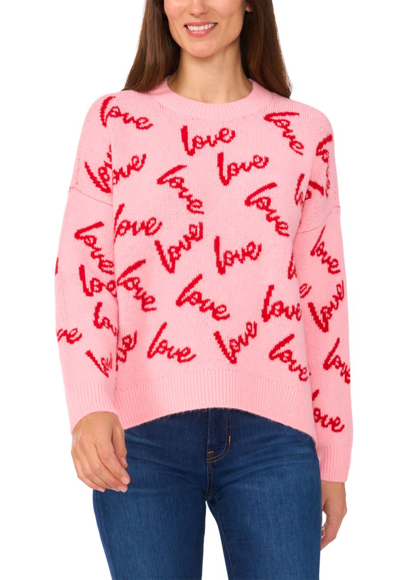 Womens Long Sleeve Allover Love Sweater