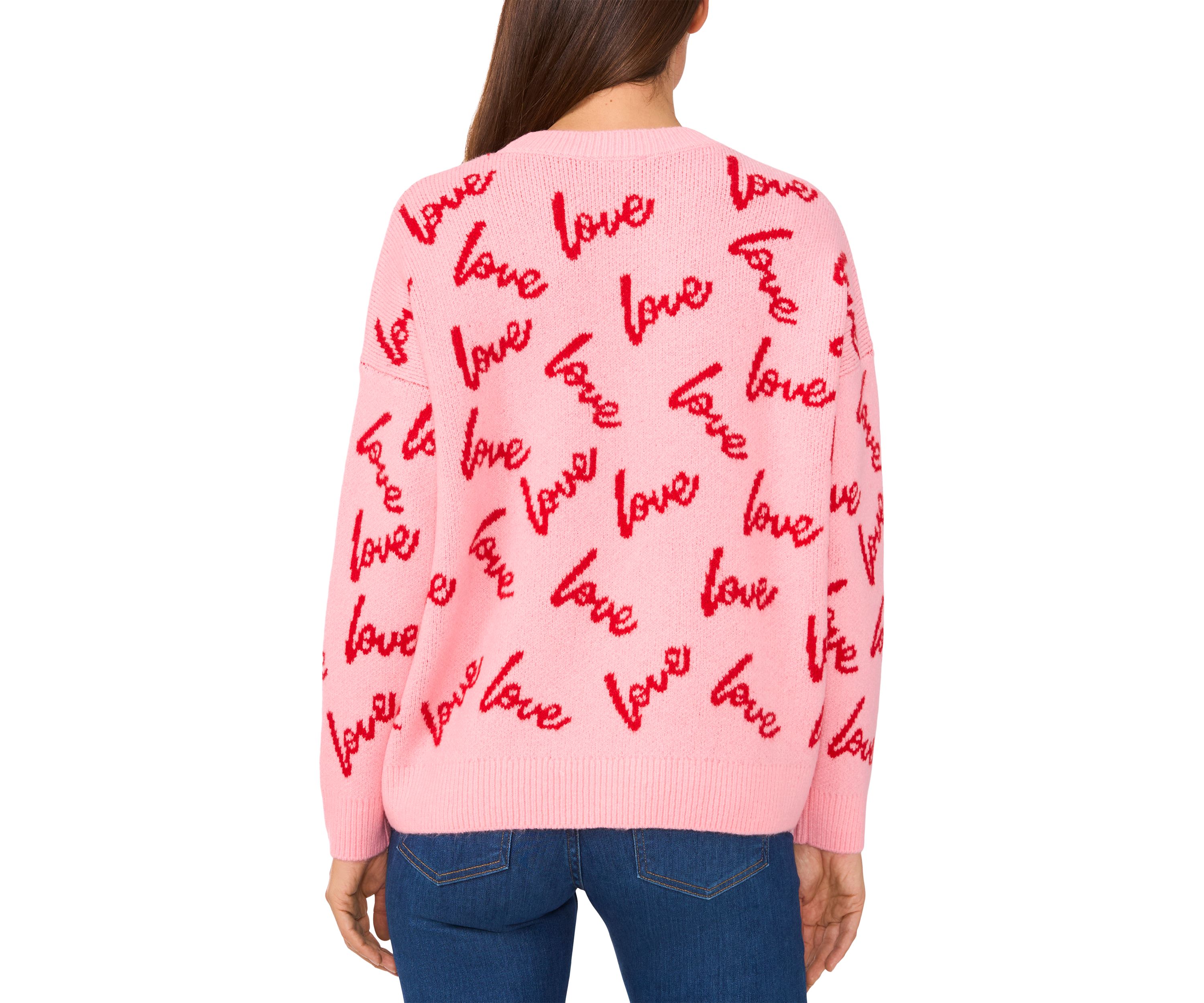 Womens Long Sleeve Allover Love Sweater