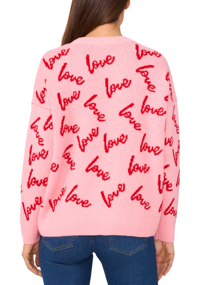 Womens Long Sleeve Allover Love Sweater