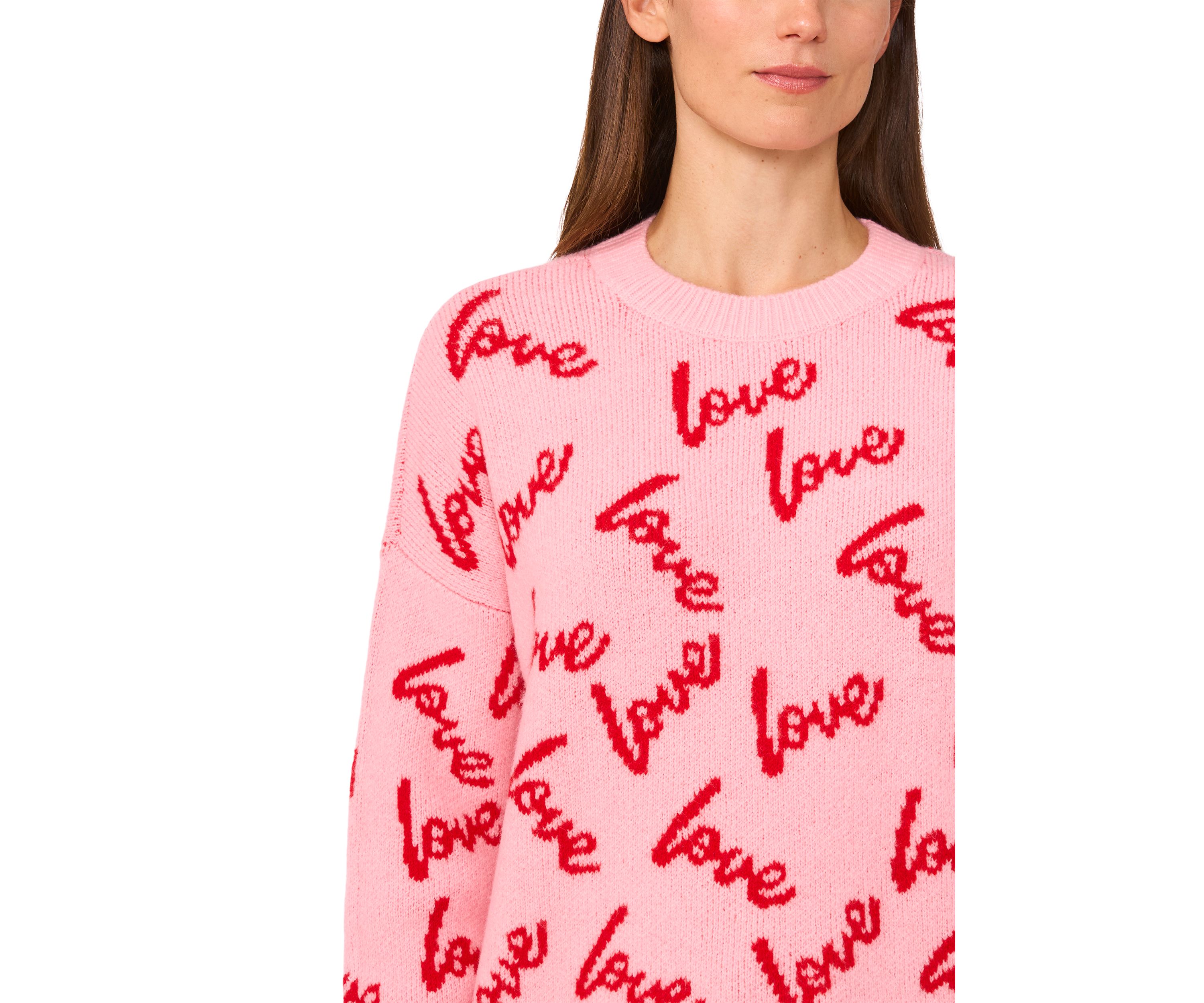 Womens Long Sleeve Allover Love Sweater