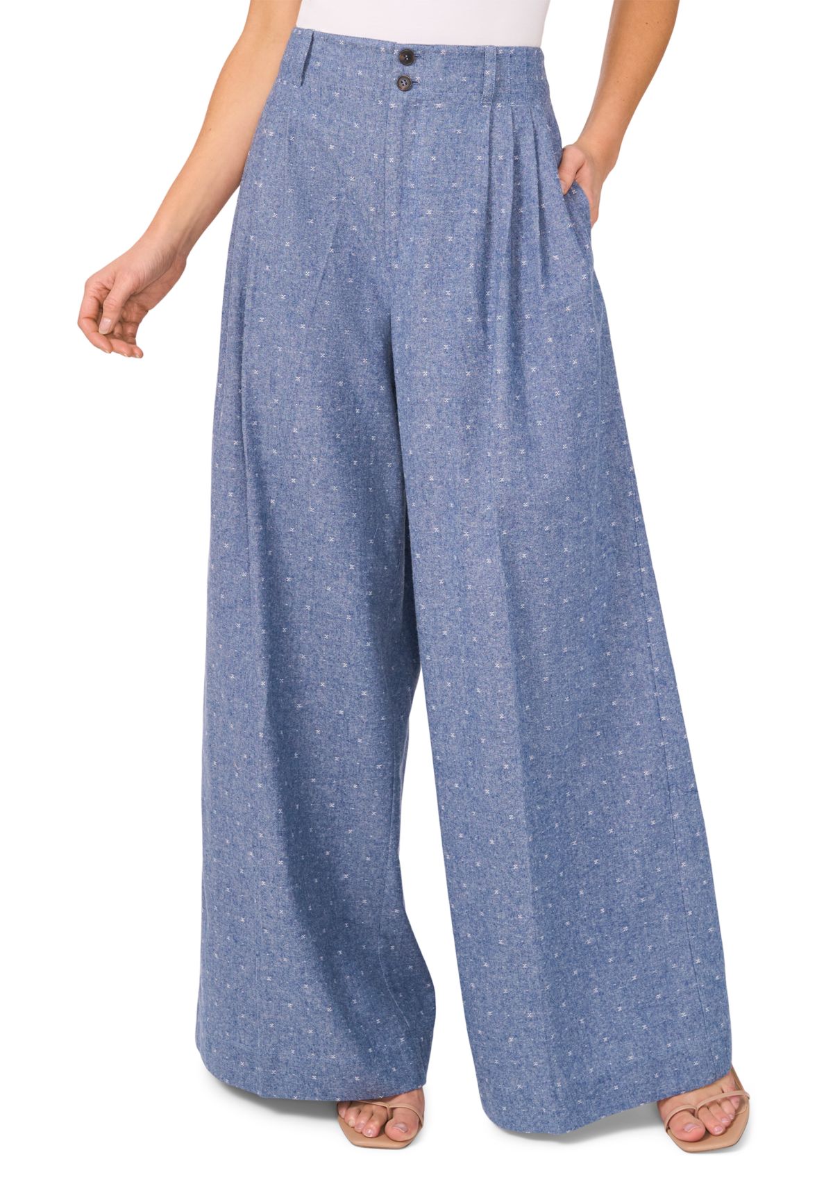 Womens Wide Leg Chambray Dobby Pants