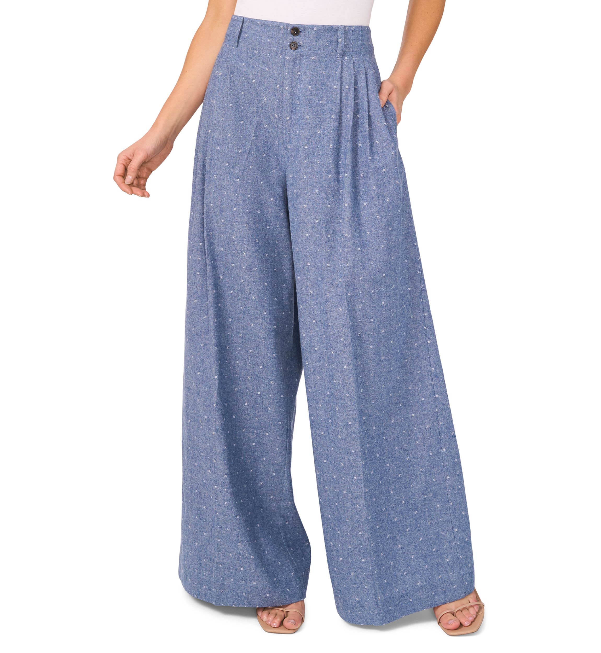 Womens Wide Leg Chambray Dobby Pants