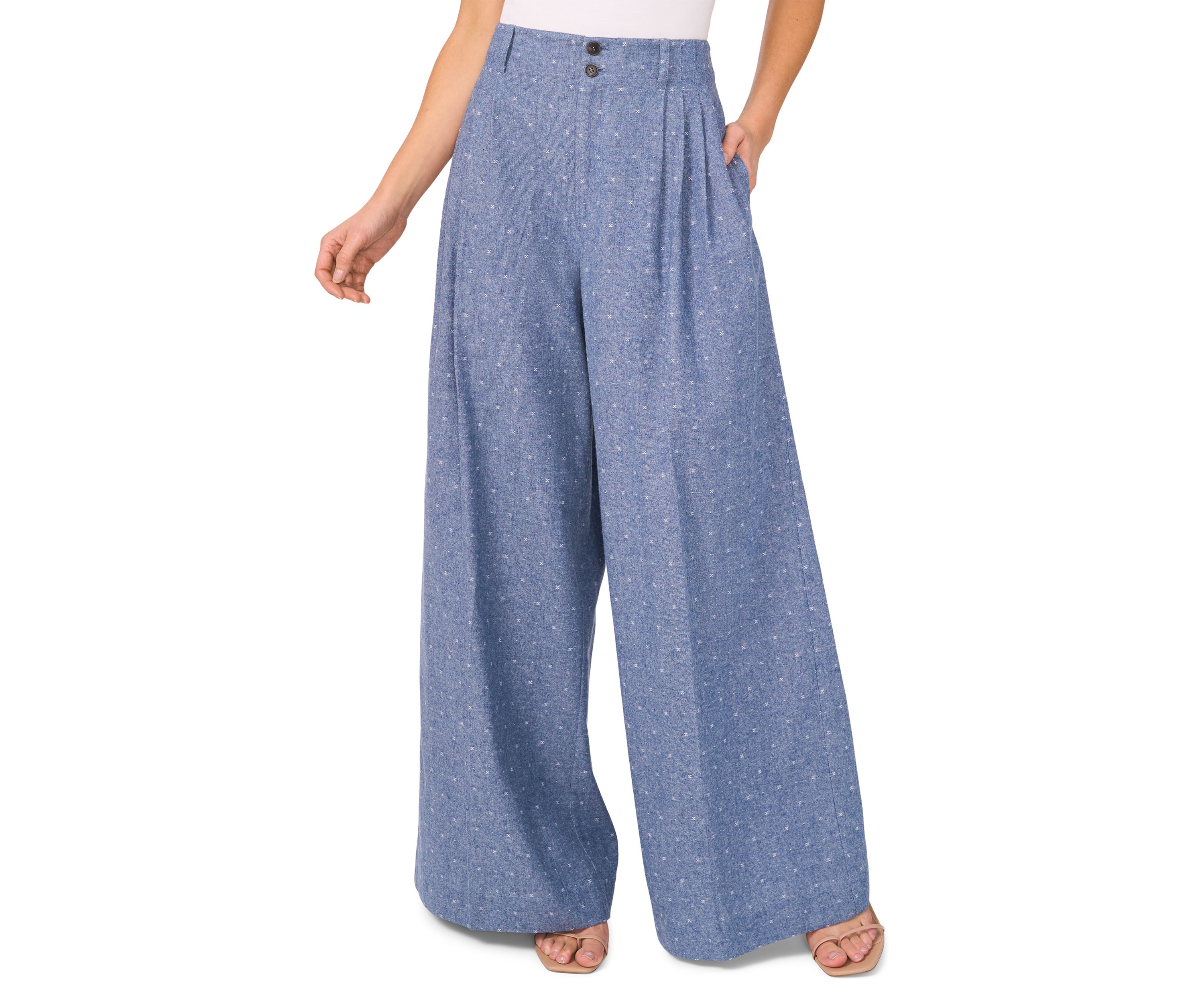Womens Wide Leg Chambray Dobby Pants