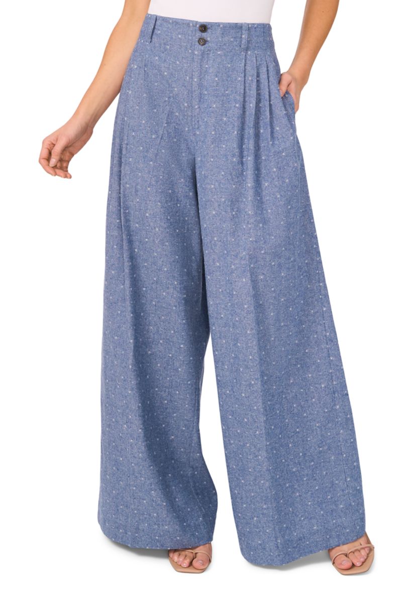 Womens Wide Leg Chambray Dobby Pants