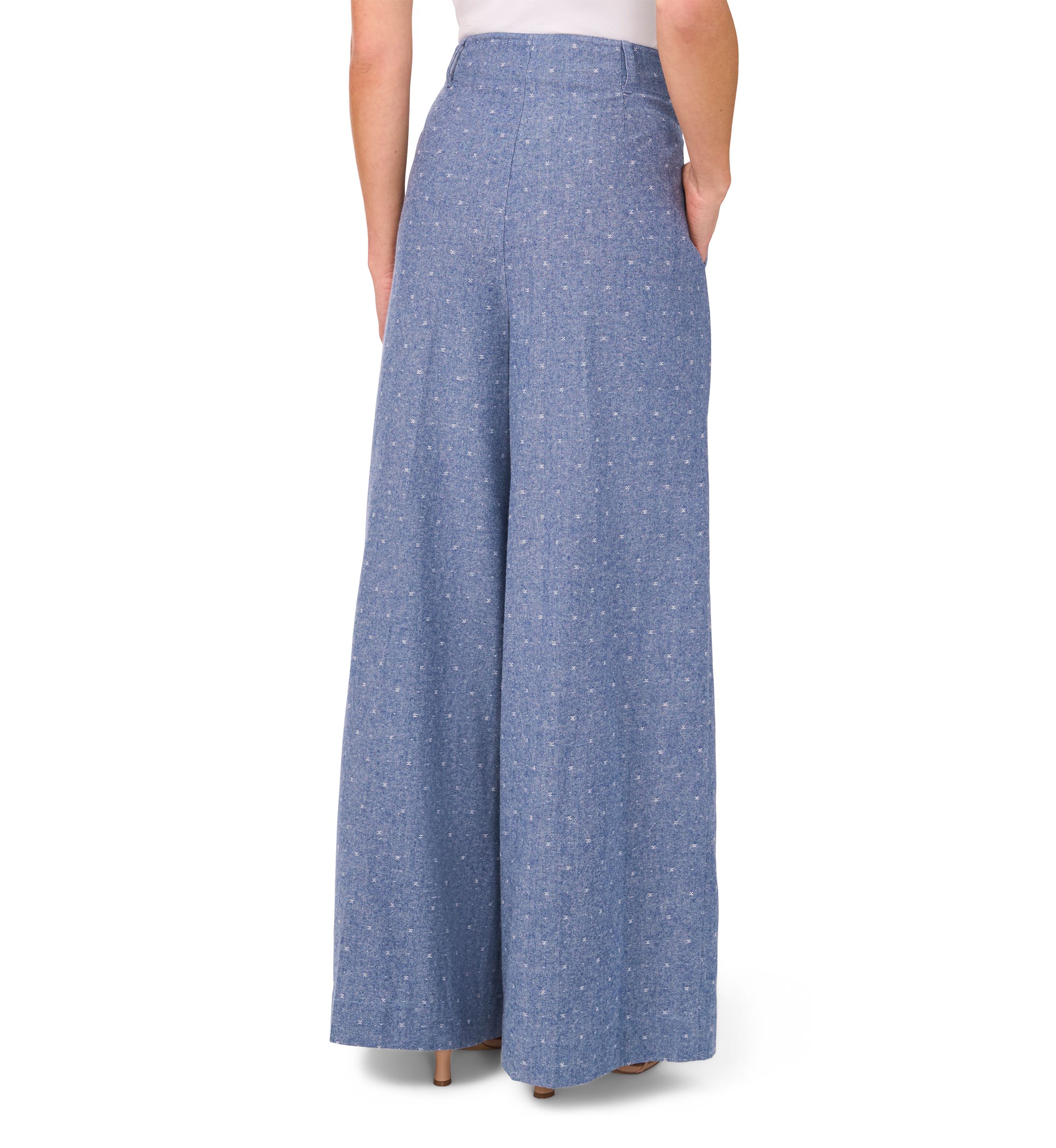 Womens Wide Leg Chambray Dobby Pants