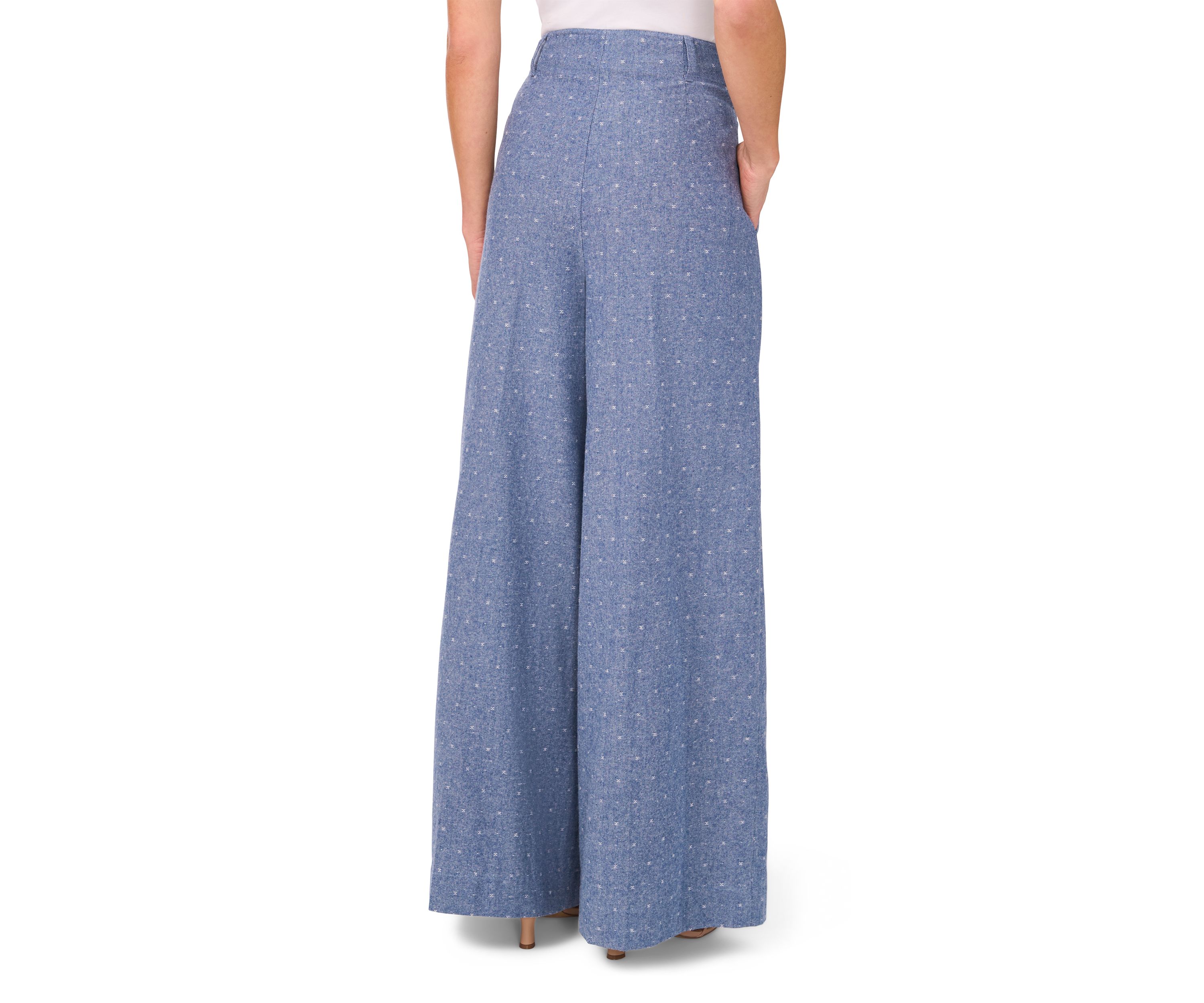 Womens Wide Leg Chambray Dobby Pants