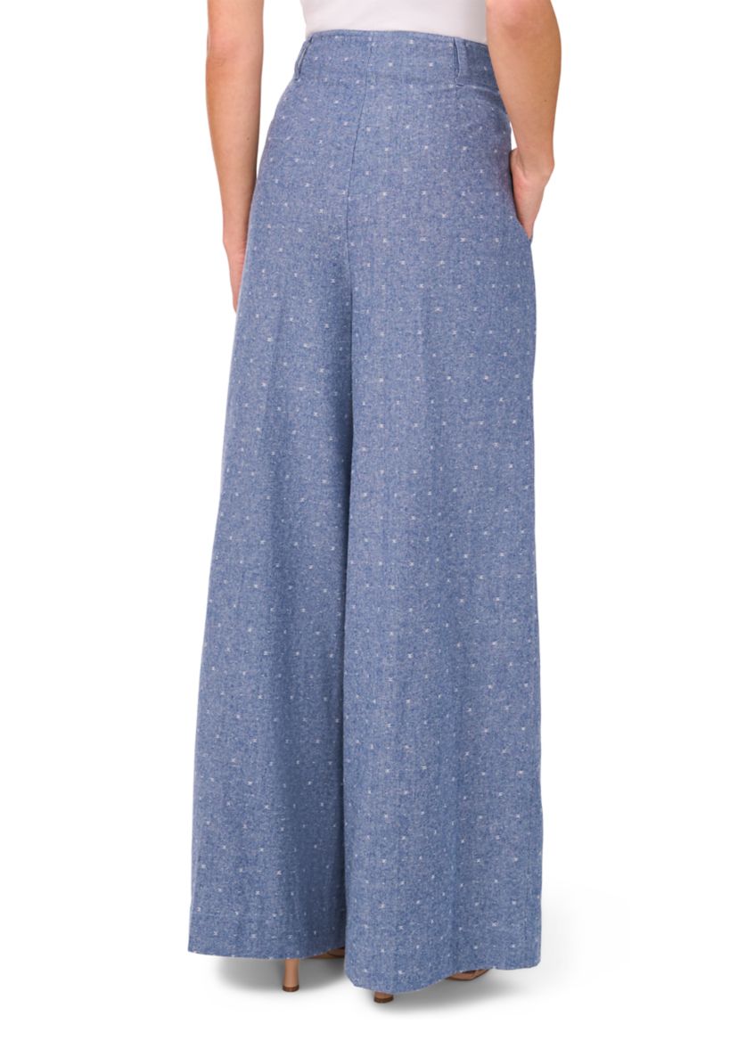 Womens Wide Leg Chambray Dobby Pants