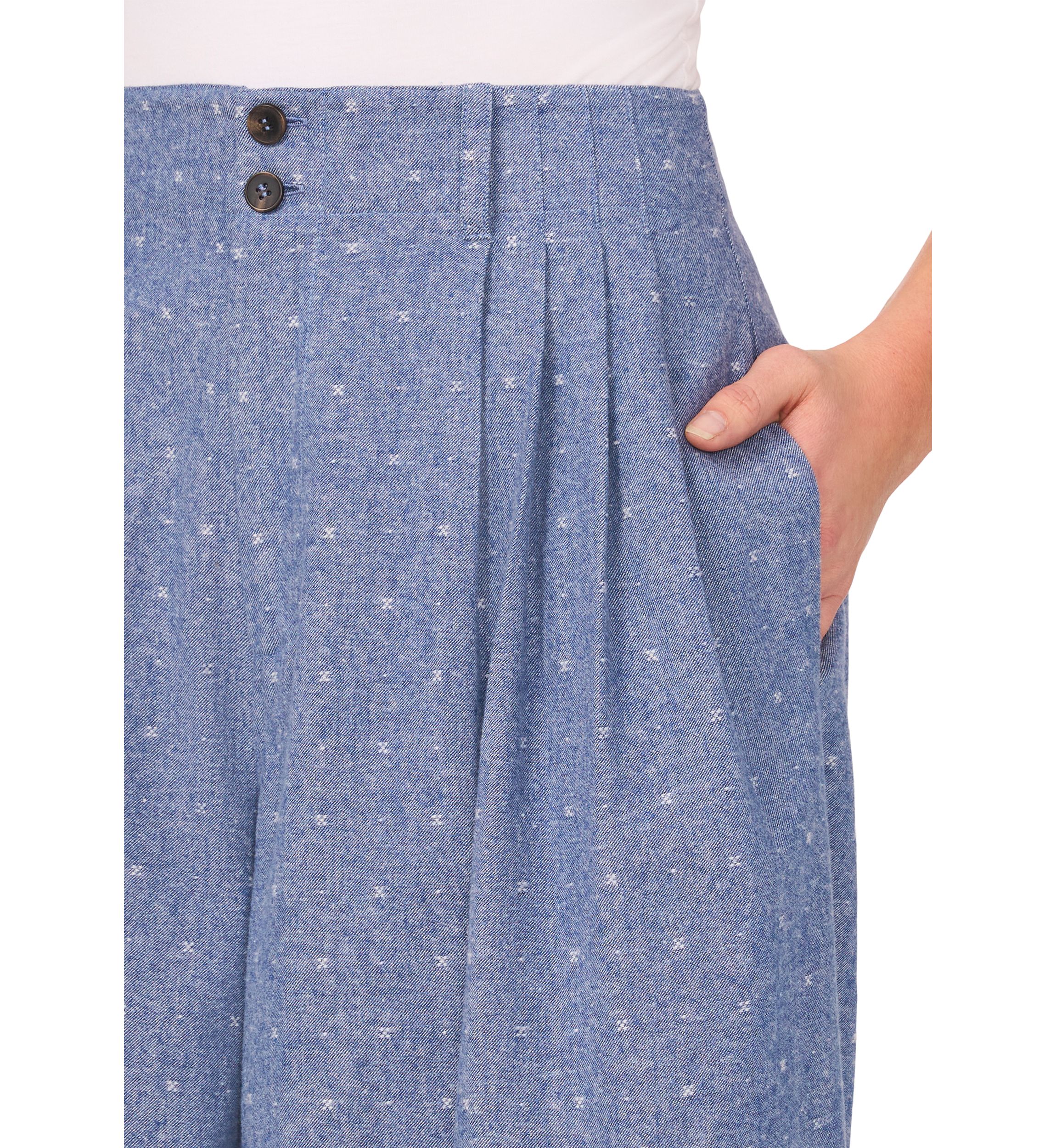 Womens Wide Leg Chambray Dobby Pants