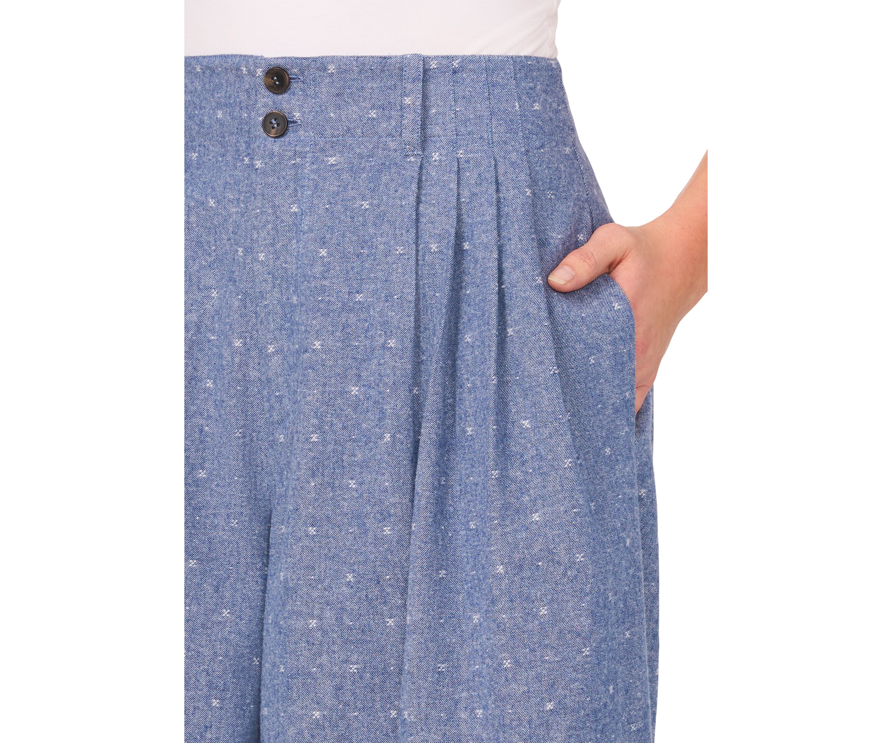 Womens Wide Leg Chambray Dobby Pants