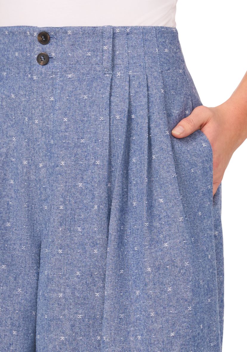 Womens Wide Leg Chambray Dobby Pants