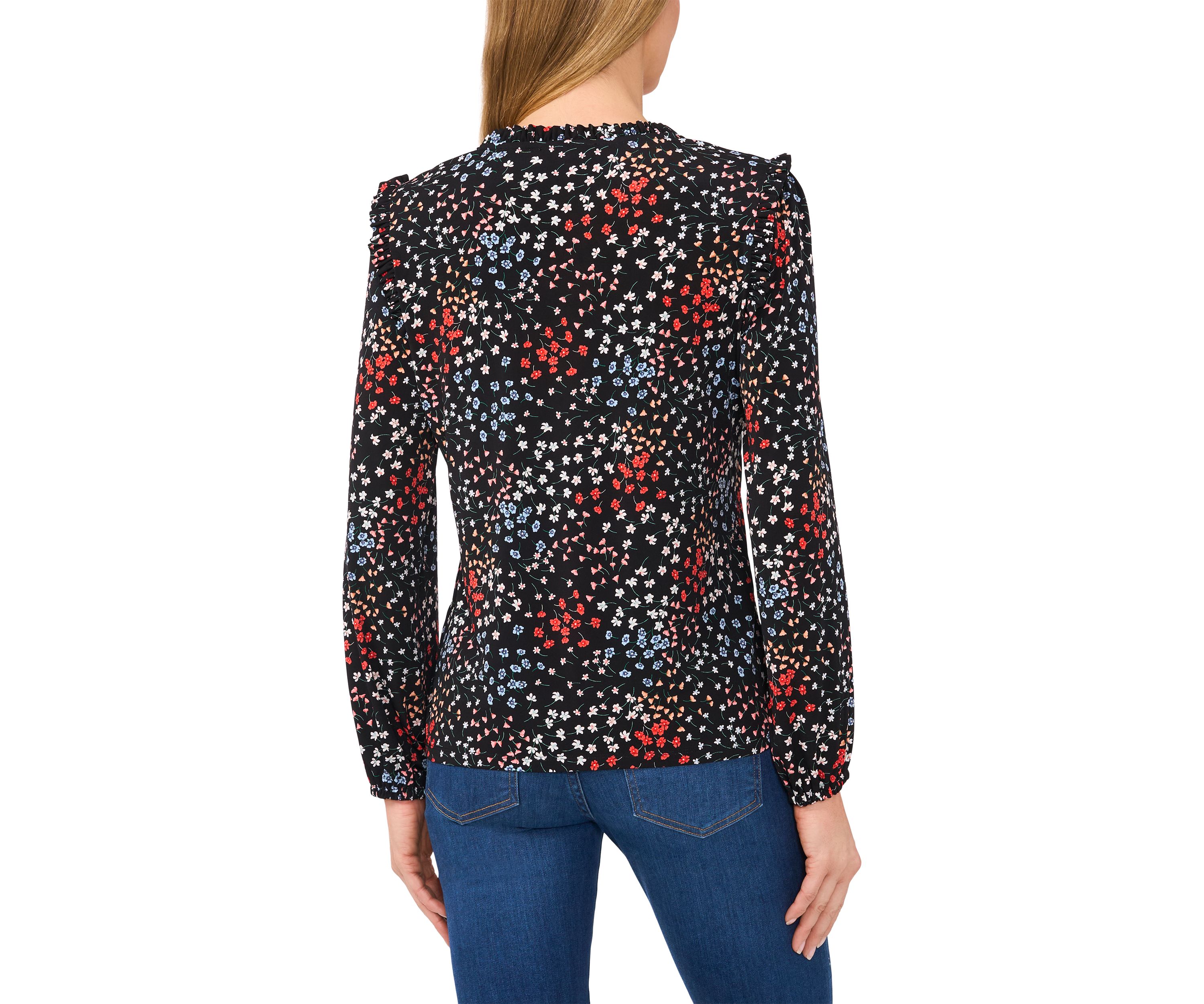 Womens Blouson Sleeve Floral Blouse