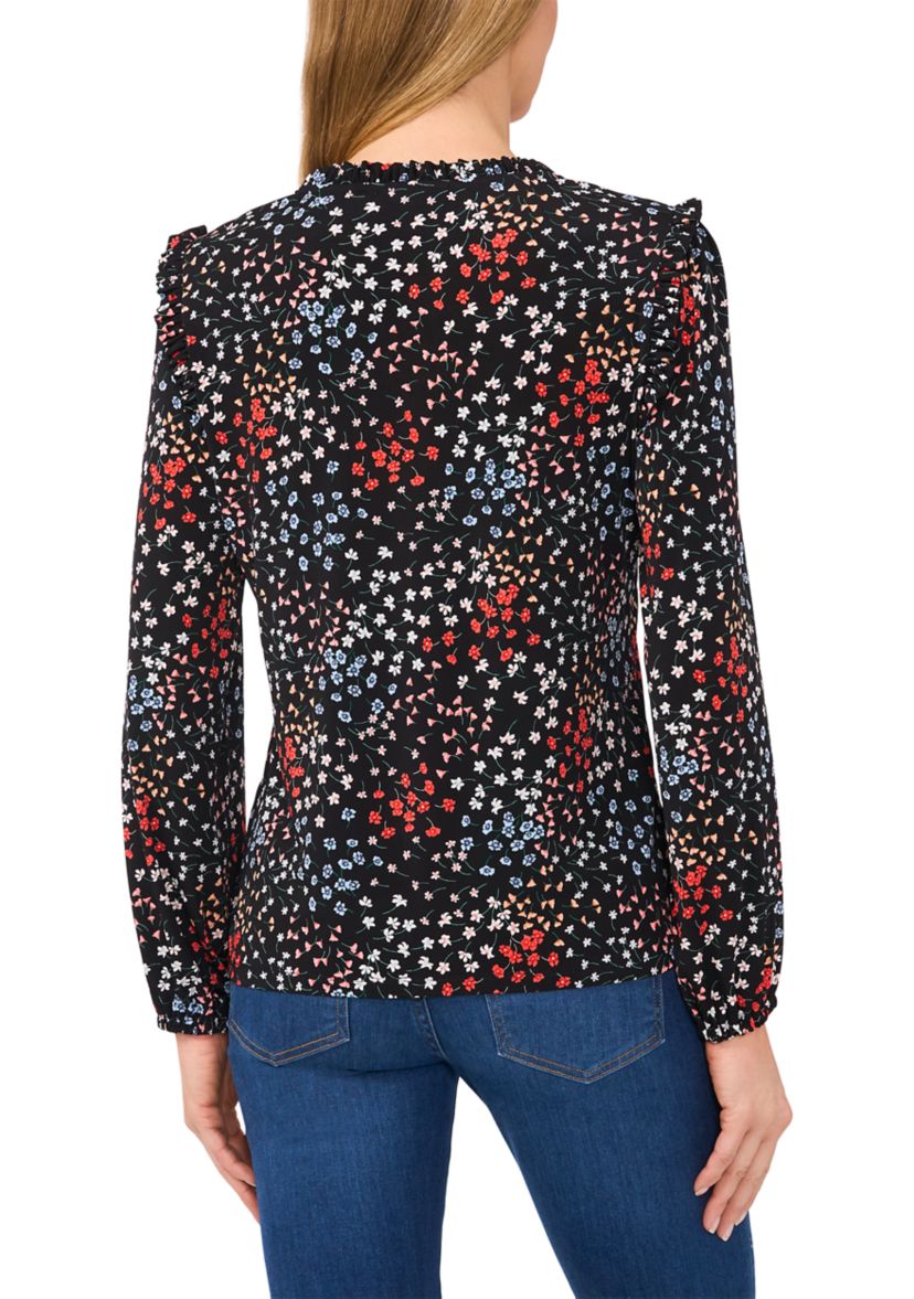 Womens Blouson Sleeve Floral Blouse