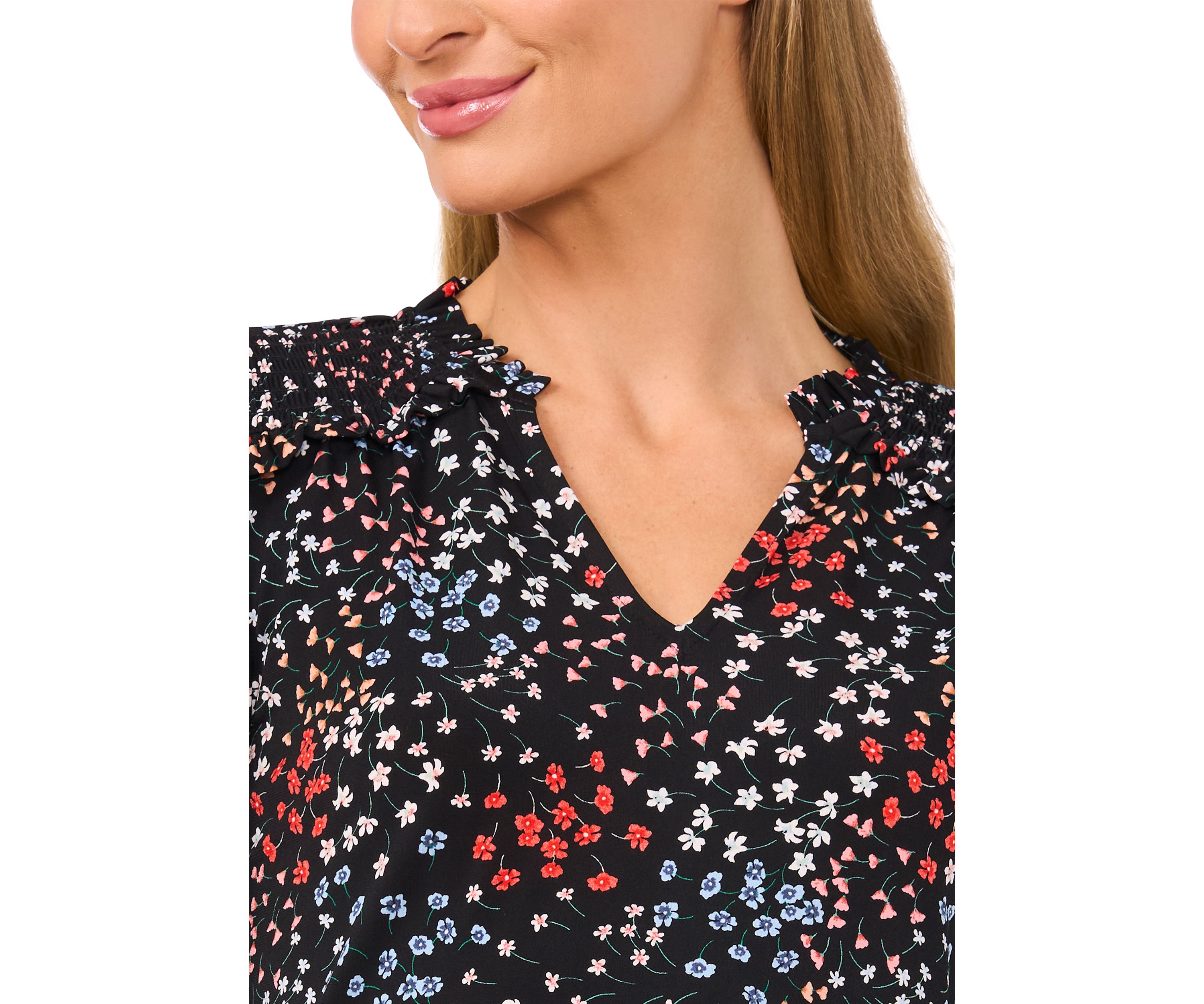 Womens Blouson Sleeve Floral Blouse