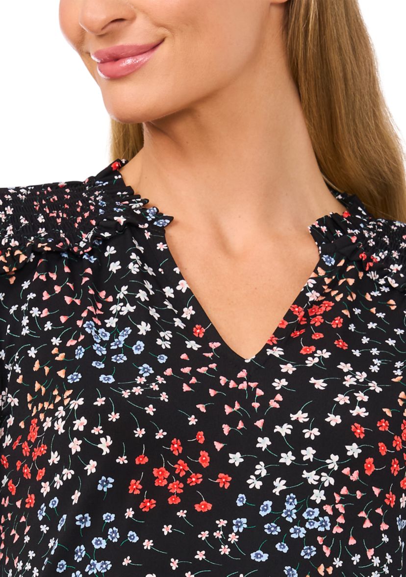 Womens Blouson Sleeve Floral Blouse